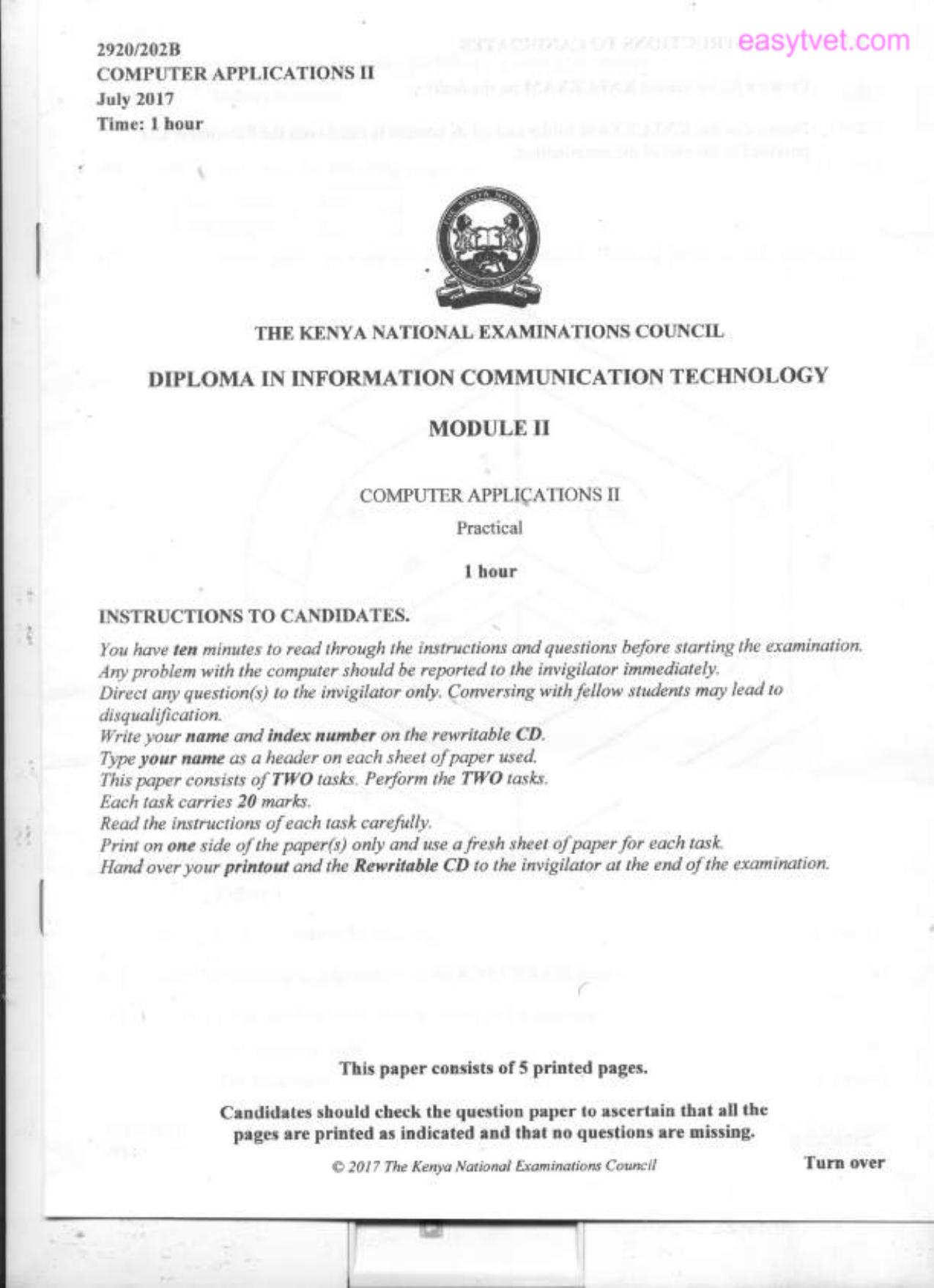 Computer Applications Ii (2017) — page 1 of 4