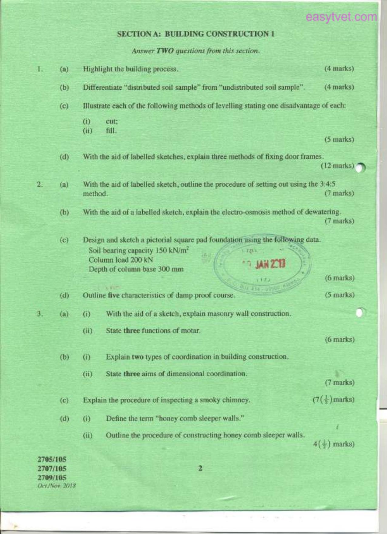 Building Construction I, Technical Drawing and Construction Plant (2018) — page 2 of 5