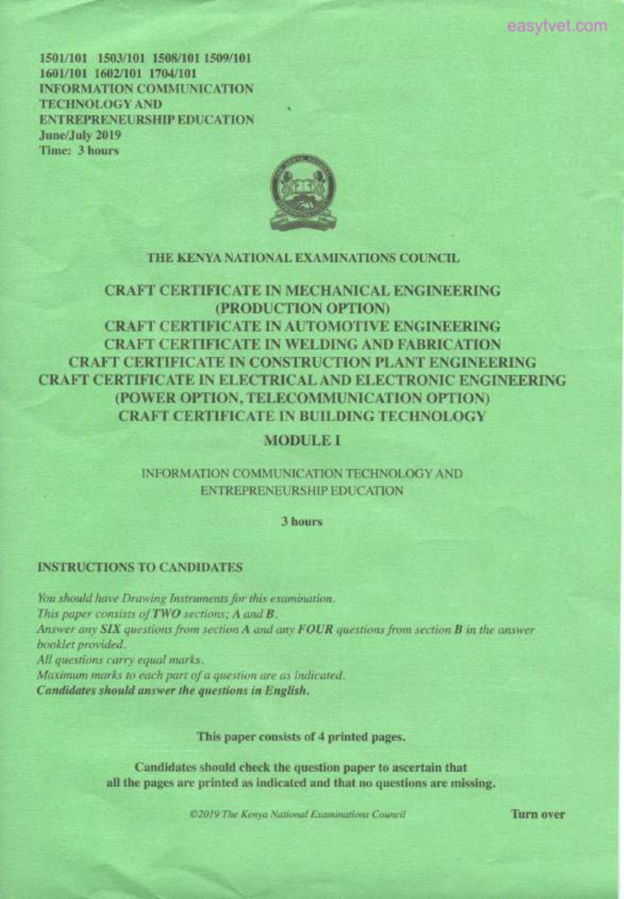 Craft Certificate in Electrical and Electronic Engineering (2019) — page 1 of 4