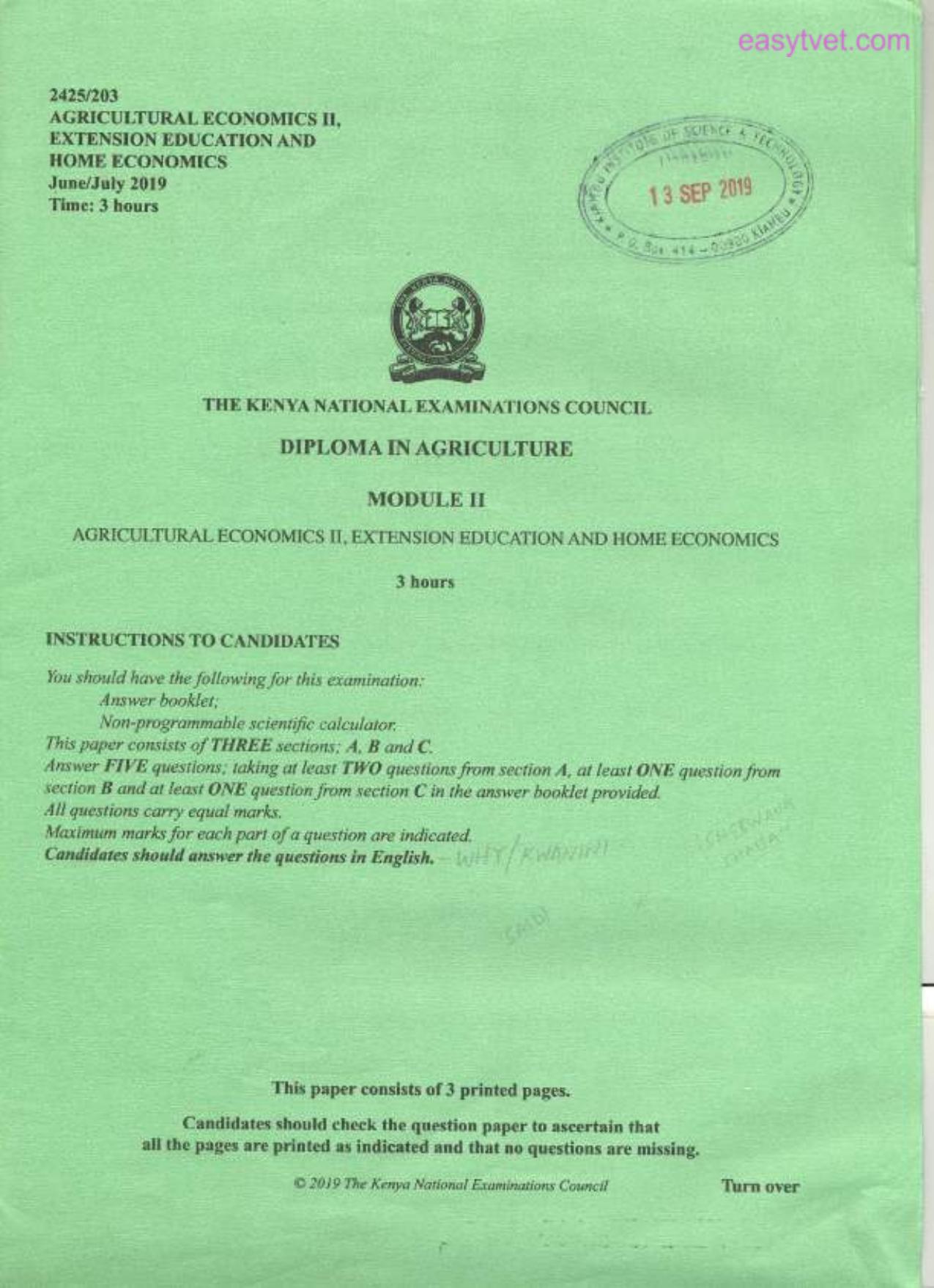 Agricultural Economics It, Extension Education and Home Economics (2019) — page 1 of 3