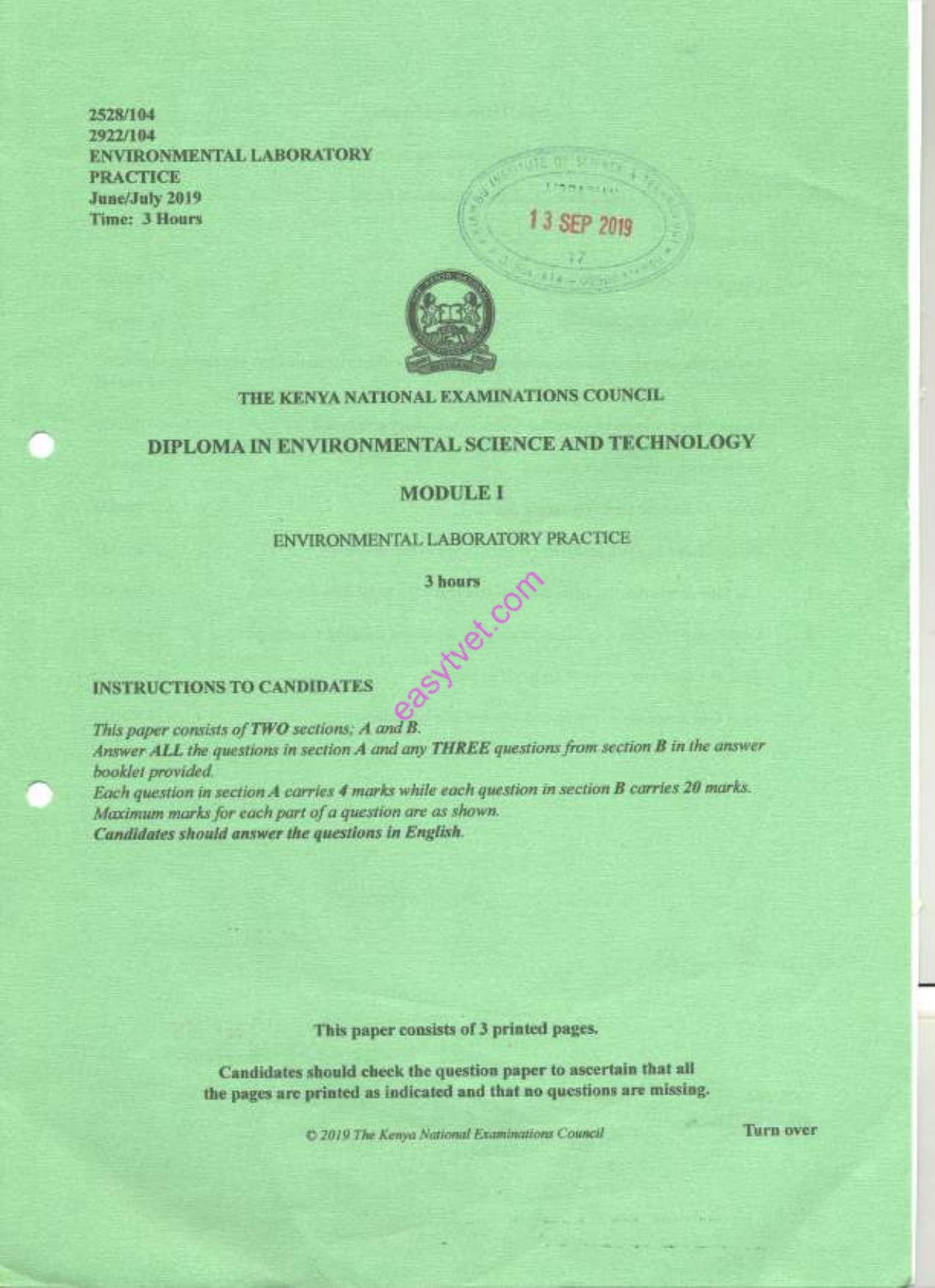 Environmental Laboratory Practice (2019) — page 1 of 3