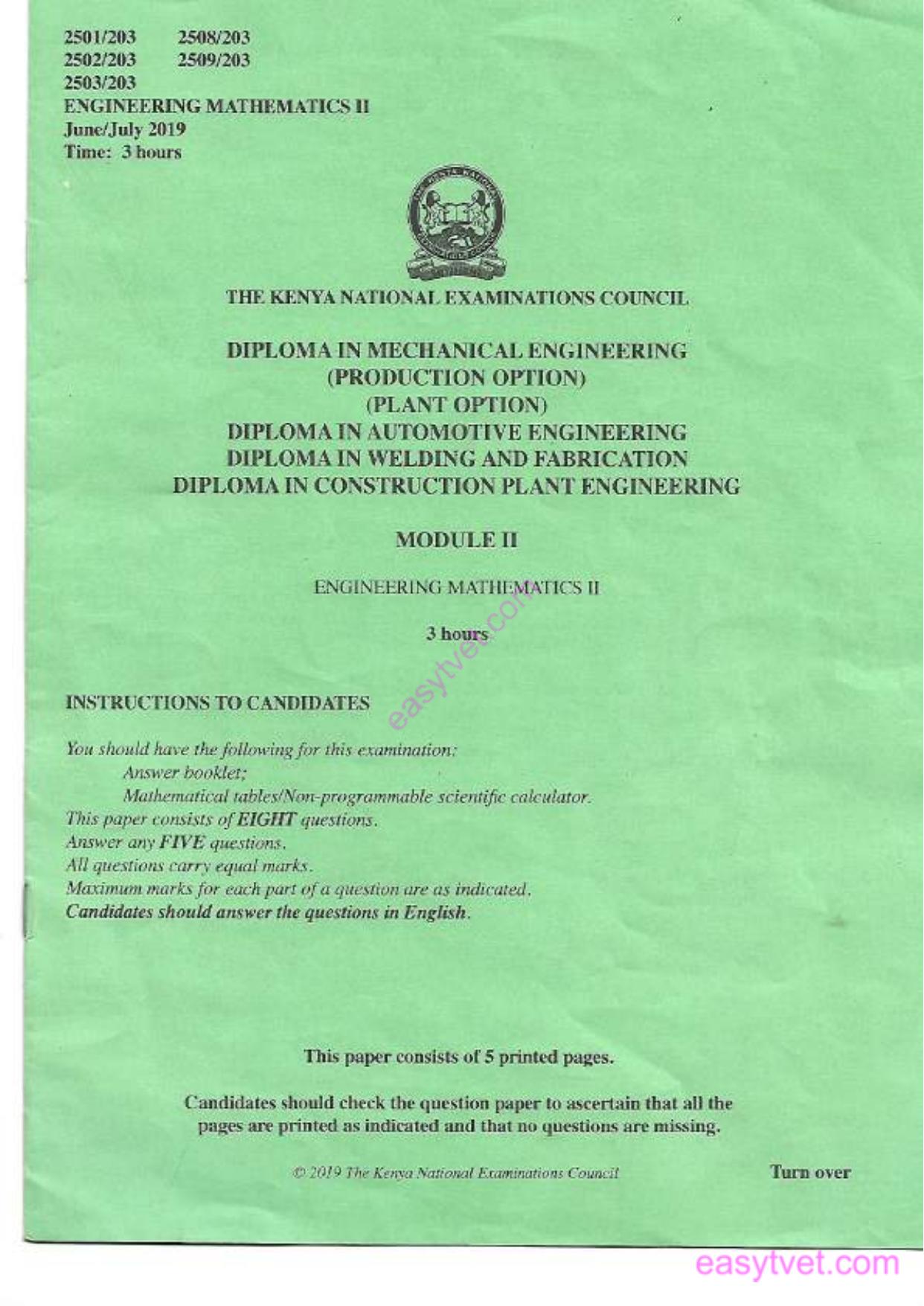Diploma in Construction Plant Engineering (2019) — page 1 of 4