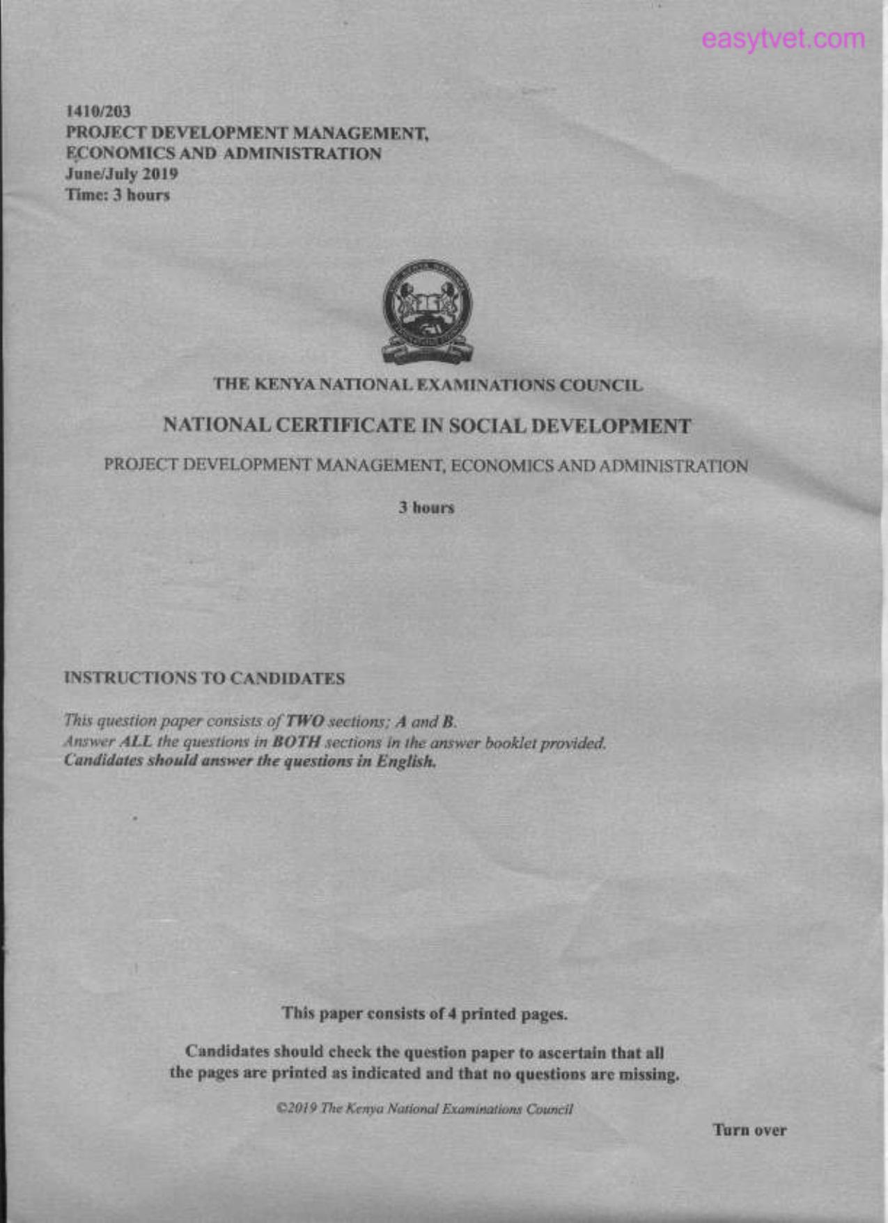 Project Development Management, Economics and Administration (2019) — page 1 of 4