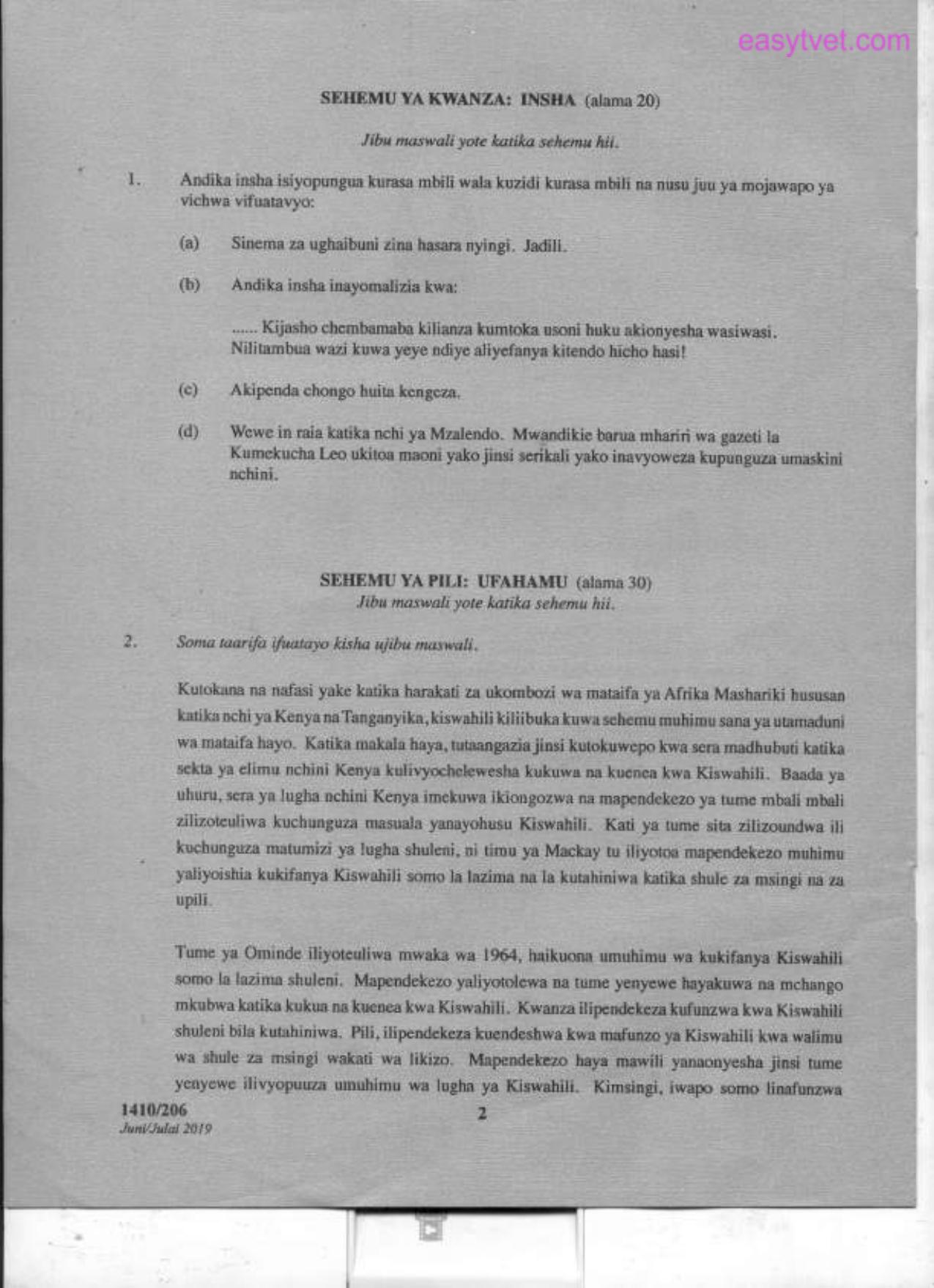 Kiswahili (2019) — page 2 of 4