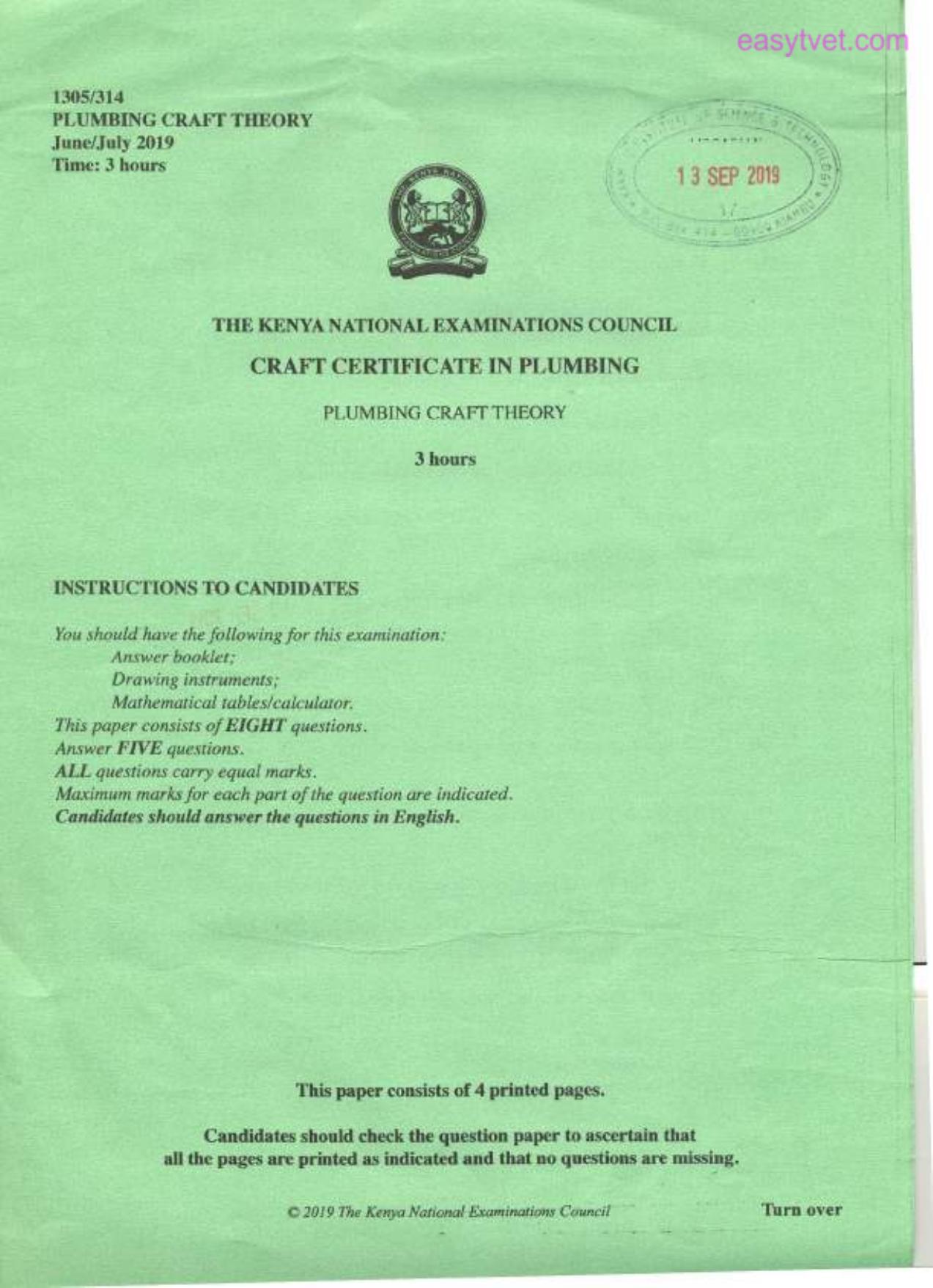 Craft Certificate in Plumbing (2019) — page 1 of 4