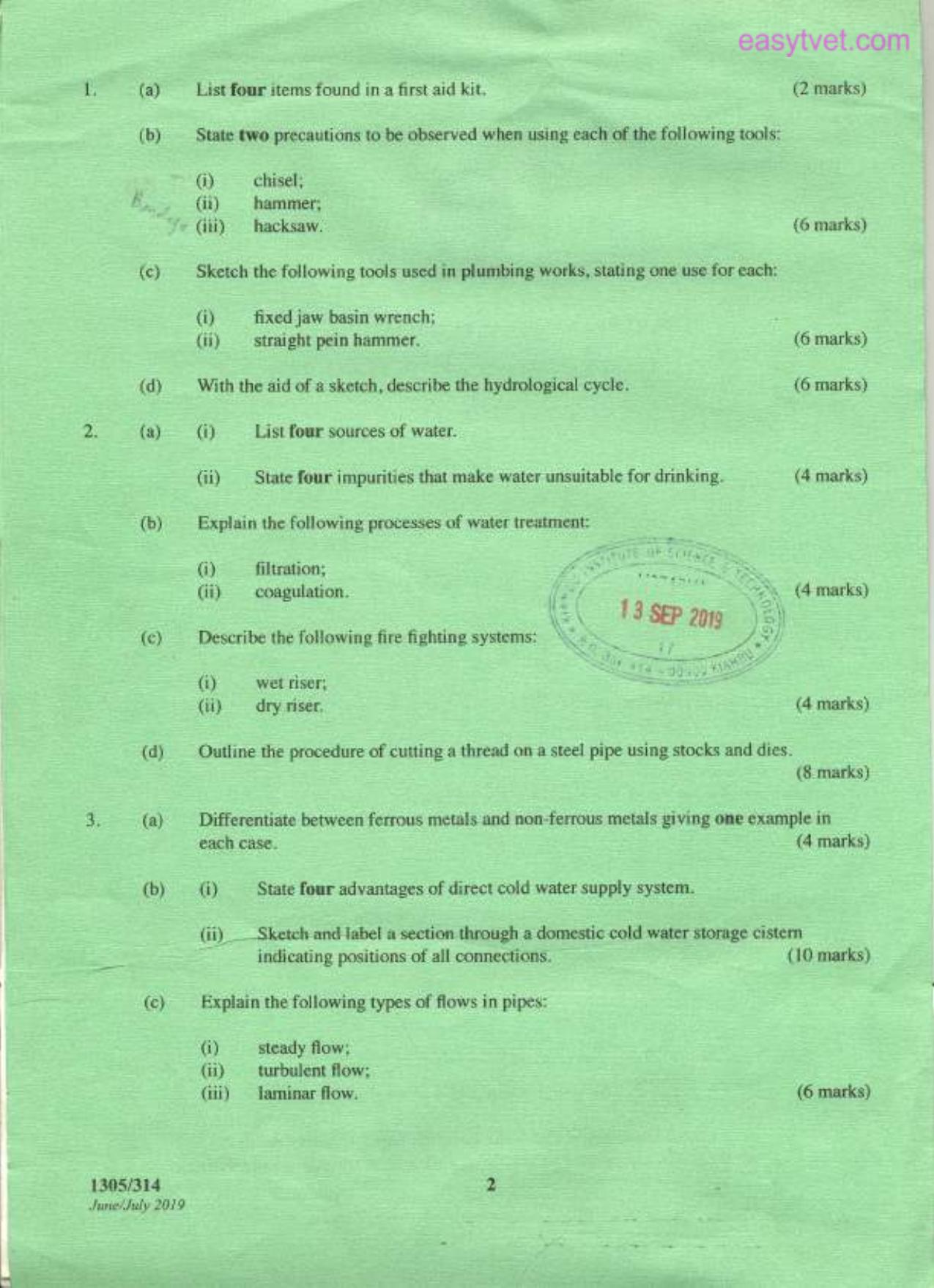 Craft Certificate in Plumbing (2019) — page 2 of 4