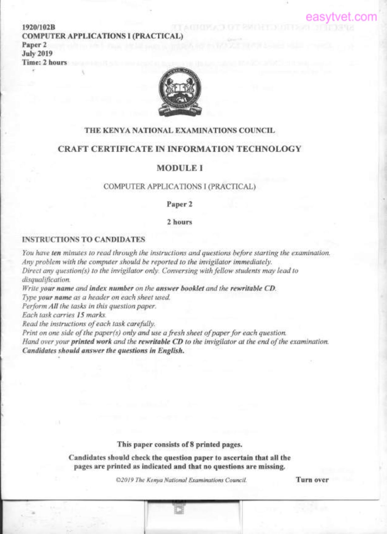 Computer Applications (practical (2019) — page 1 of 8