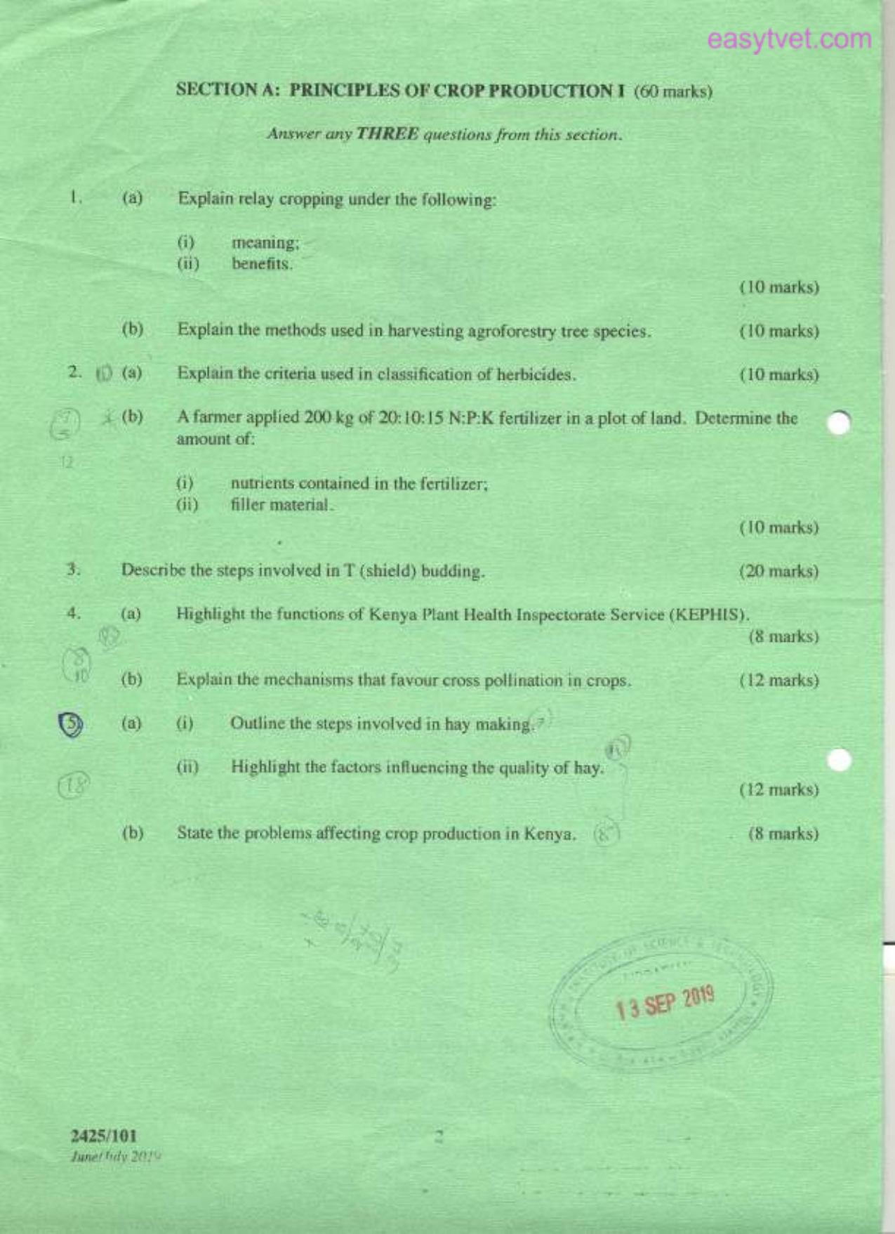Principles of Crop Production 1 and Soil Science (2019) — page 2 of 3