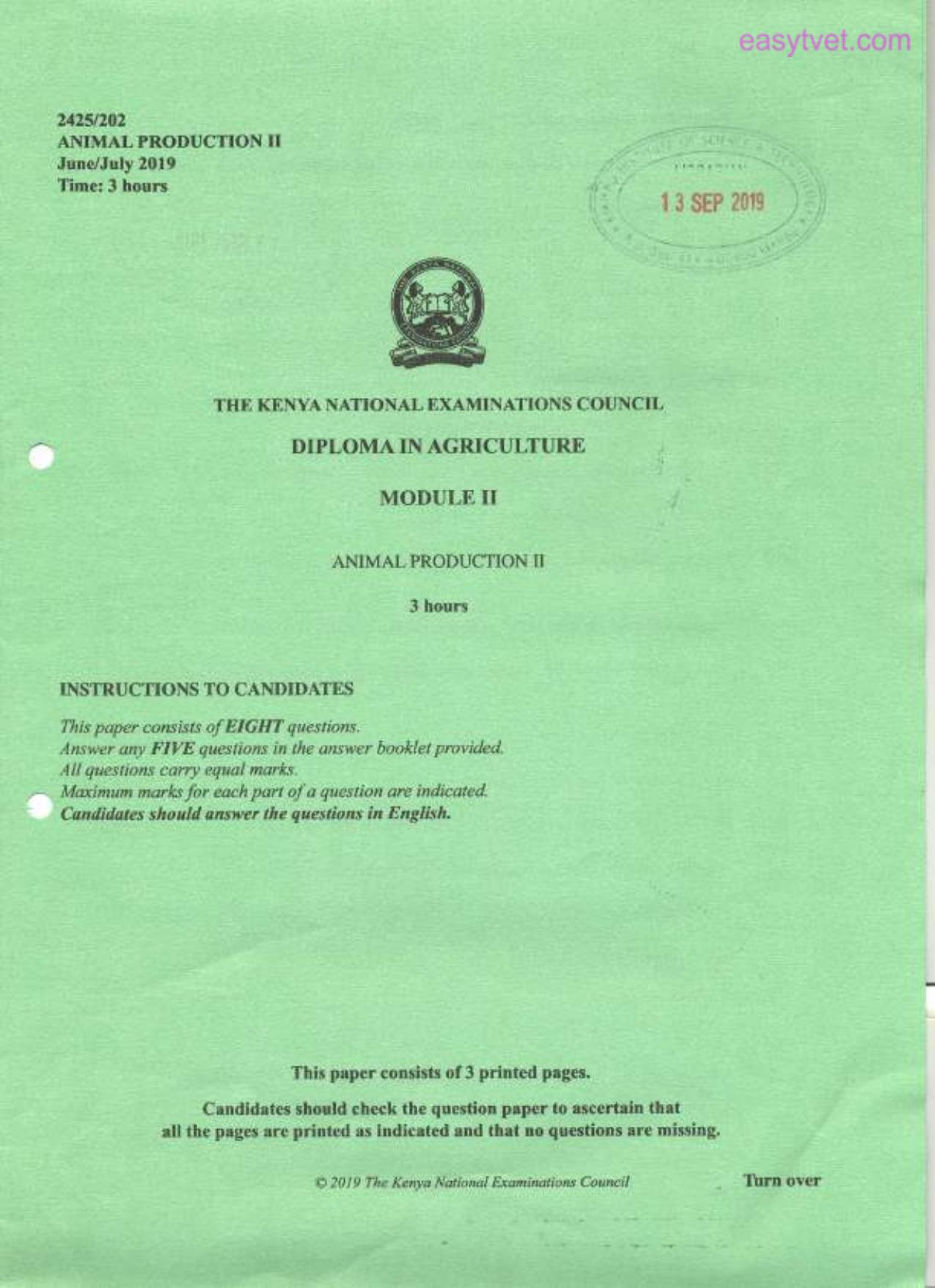 Animal Production Ti (2019) — page 1 of 3