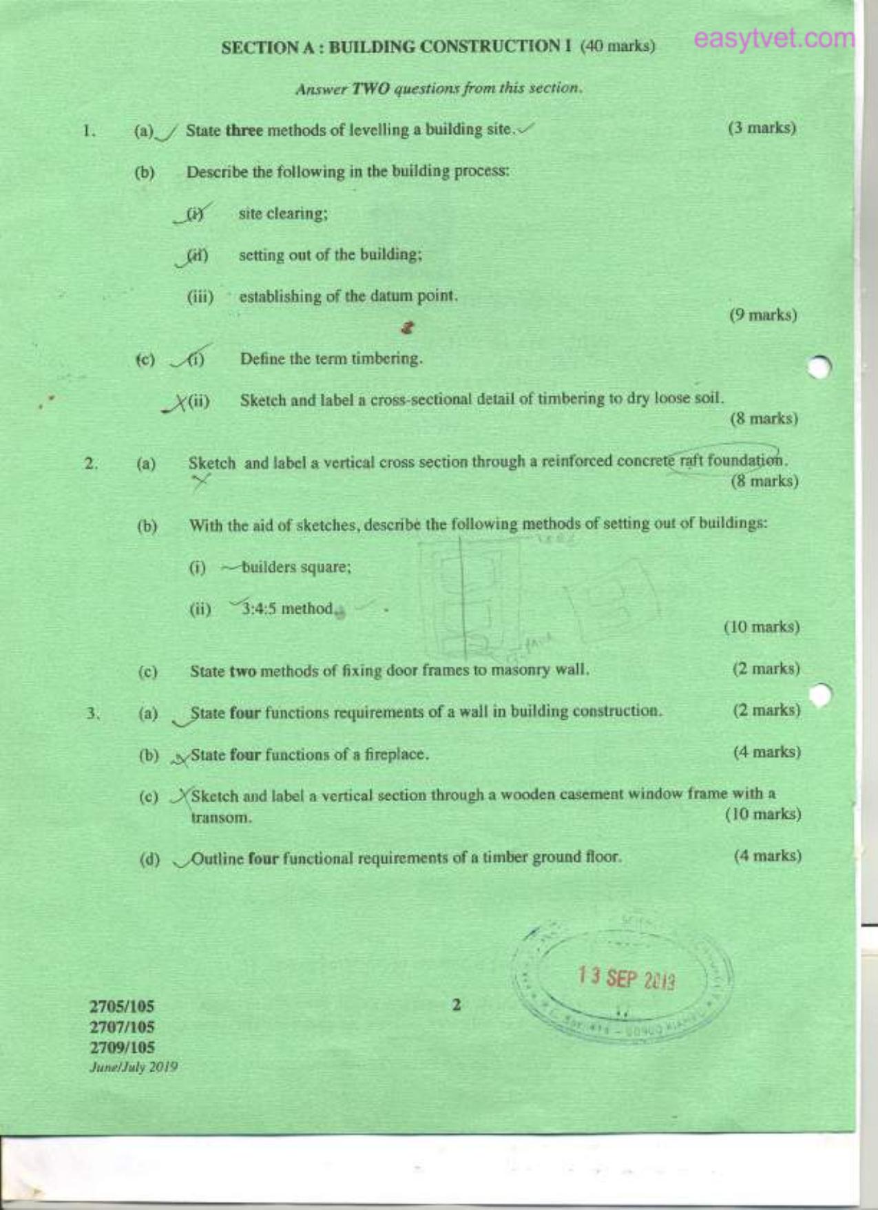 Building Construction I, Technical Drawing and (2019) — page 2 of 5