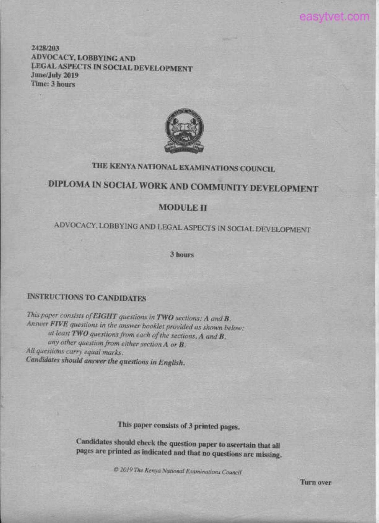 Advocacy, Lobbying and Legal Aspects N Social Development (2019) — page 1 of 3