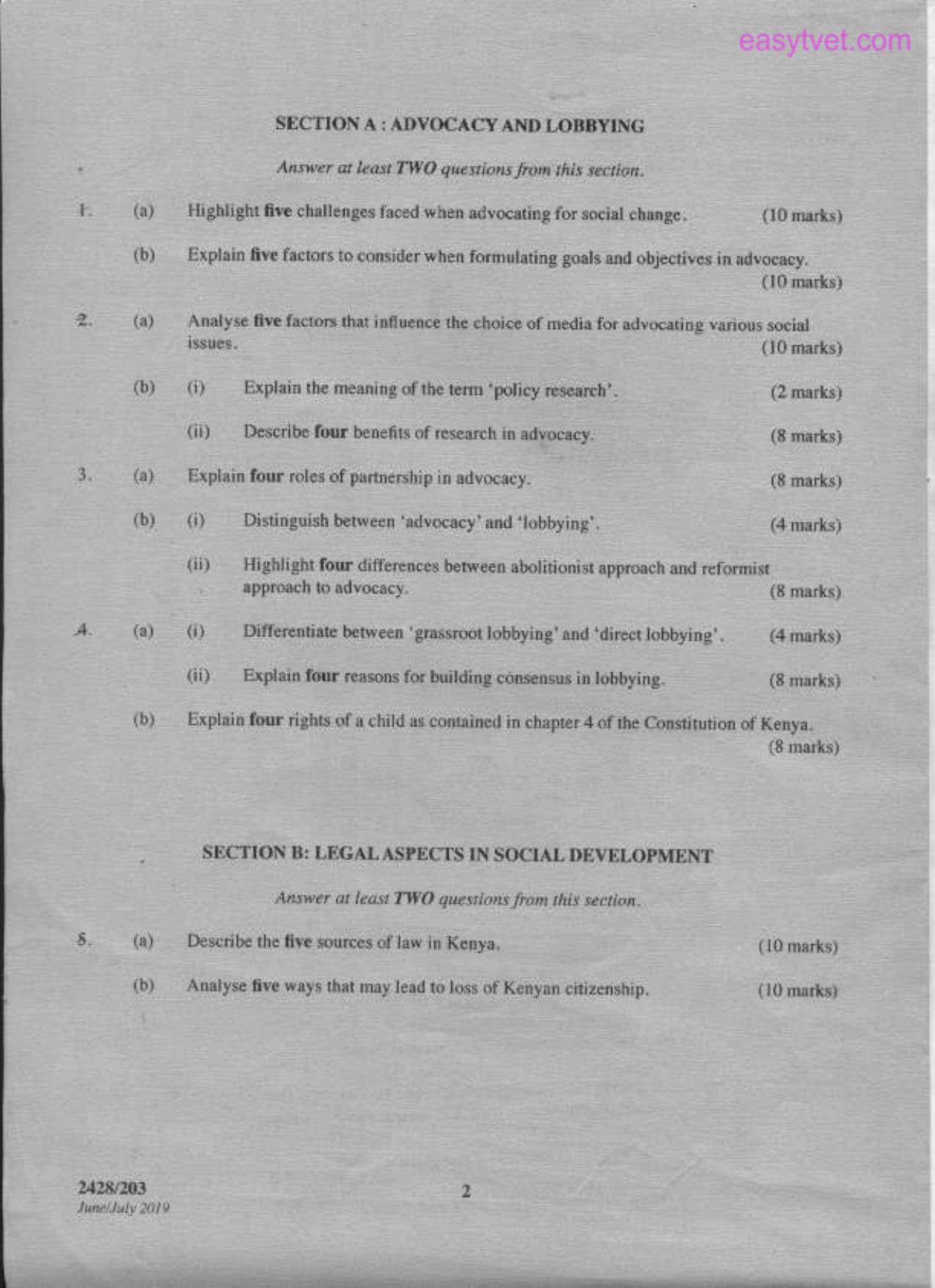 Advocacy, Lobbying and Legal Aspects N Social Development (2019) — page 2 of 3