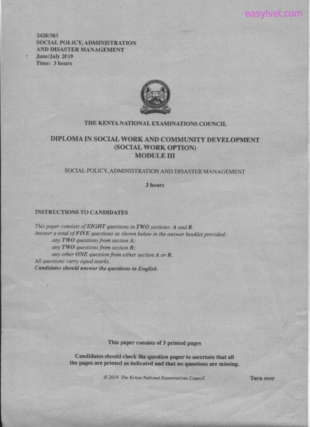 Social Policy, Administration and Disaster Management (2019) — page 1 of 3