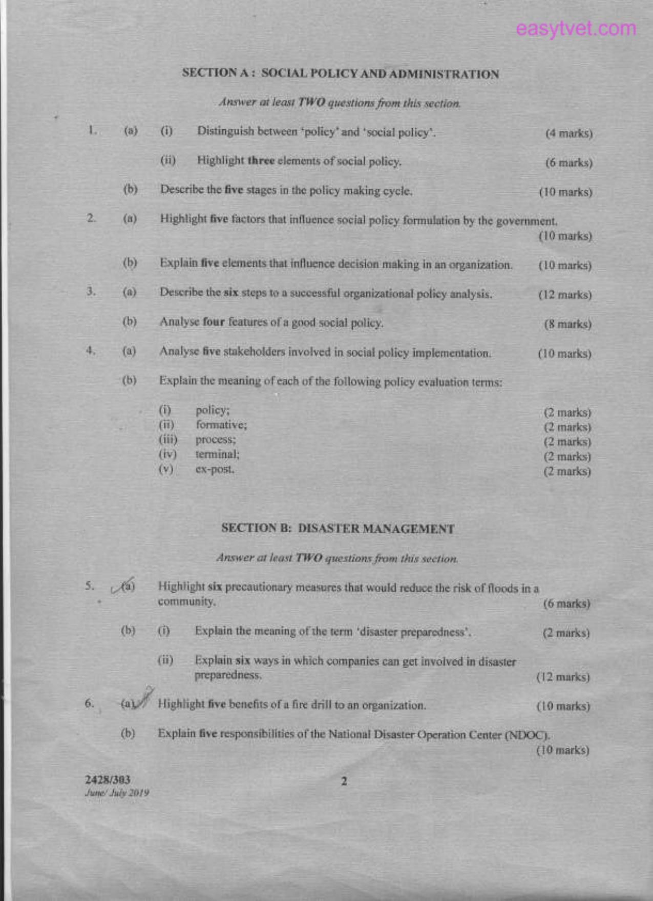 Social Policy, Administration and Disaster Management (2019) — page 2 of 3