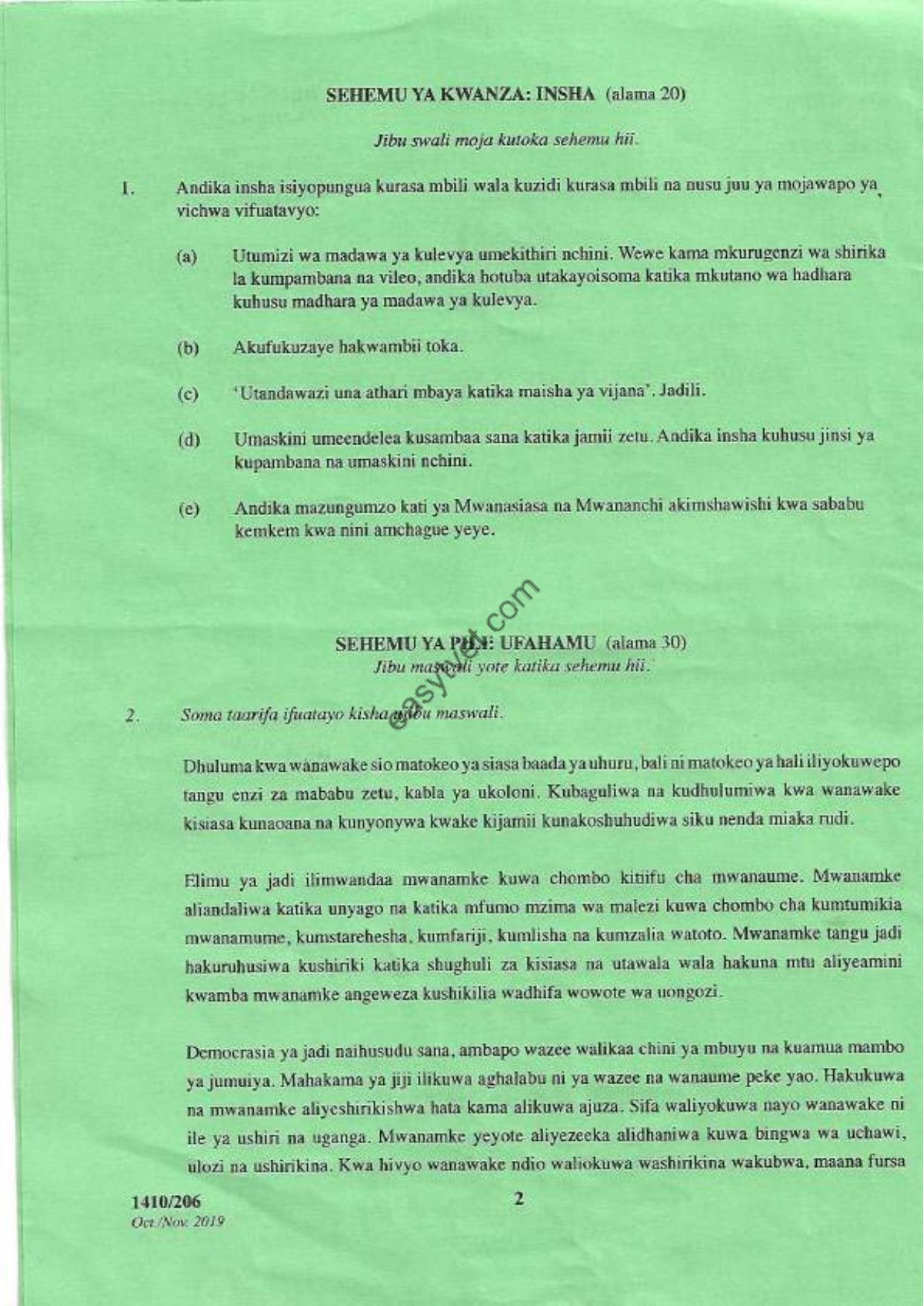 Maagizo Kwa Watahiniwa (2019) — page 2 of 6