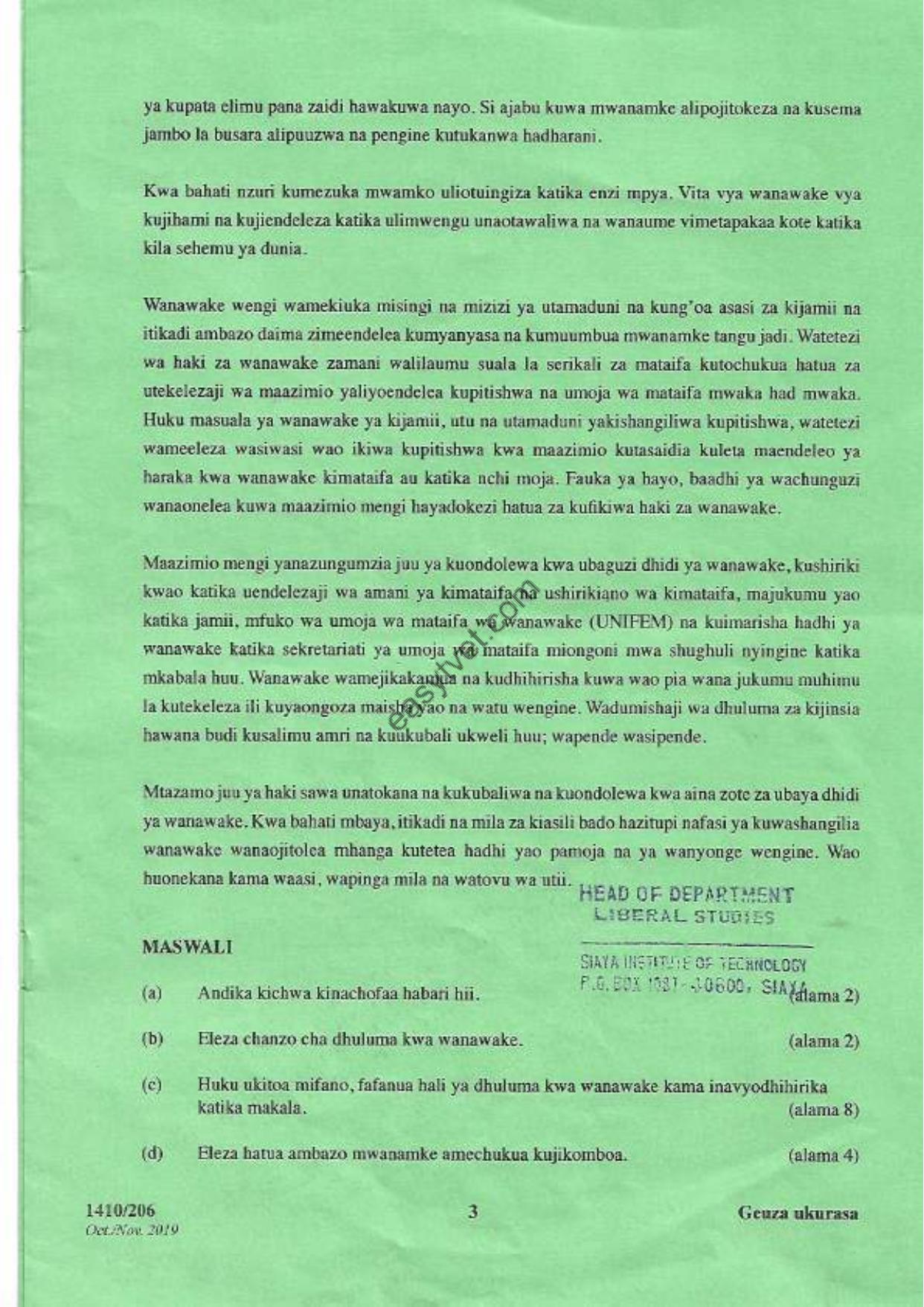 Maagizo Kwa Watahiniwa (2019) — page 3 of 6