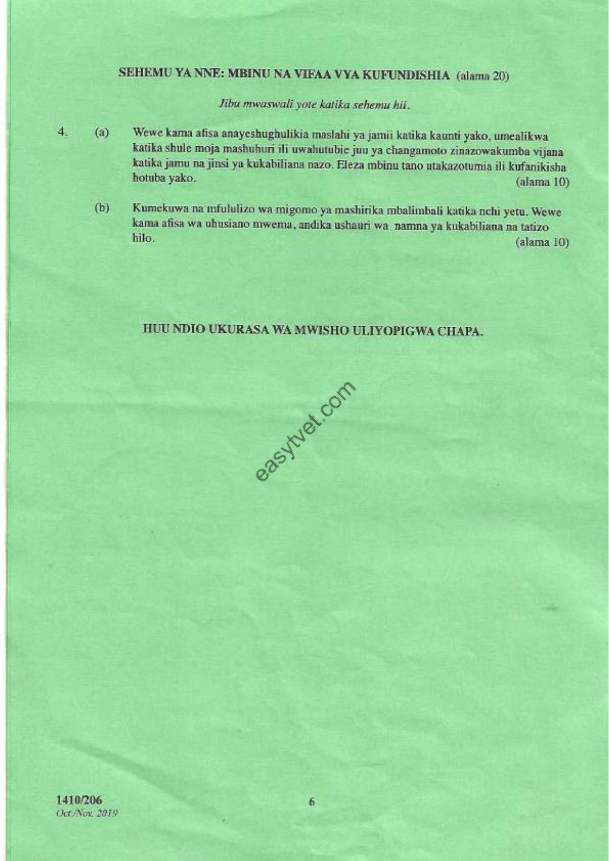 Maagizo Kwa Watahiniwa (2019) — page 6 of 6