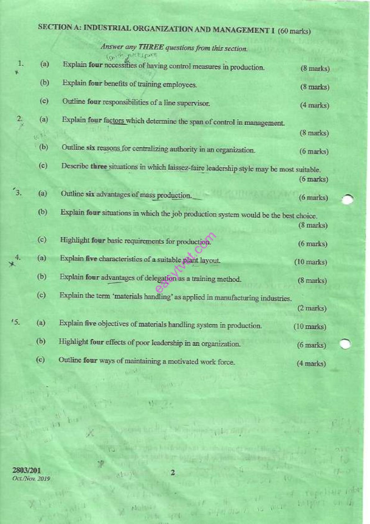 Industrial Organization, Management I and (2019) — page 2 of 3
