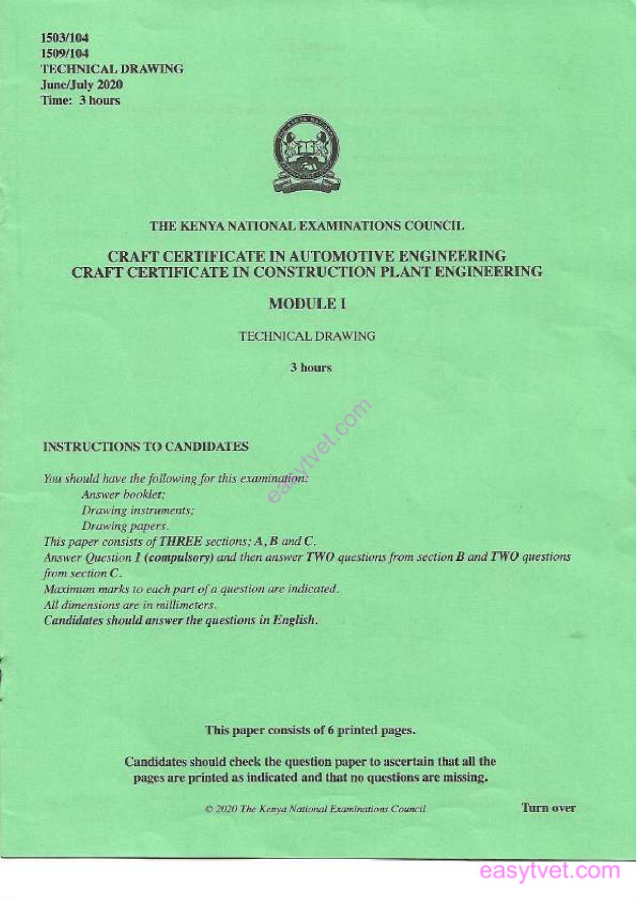 Craft Certificate in Construction Plant Engineering (2020) — page 1 of 6