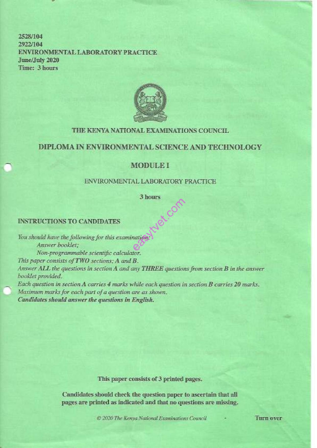 Environmental Laboratory Practice (2020) — page 1 of 3