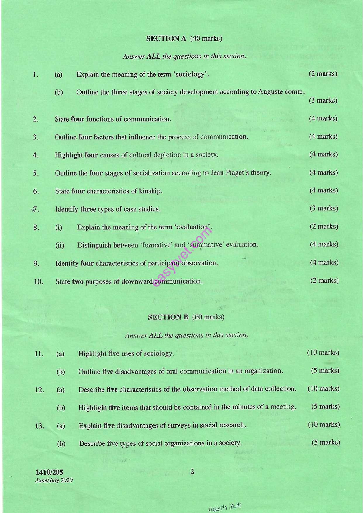Sociology Research Methods and Communication Skills (2020) — page 2 of 3