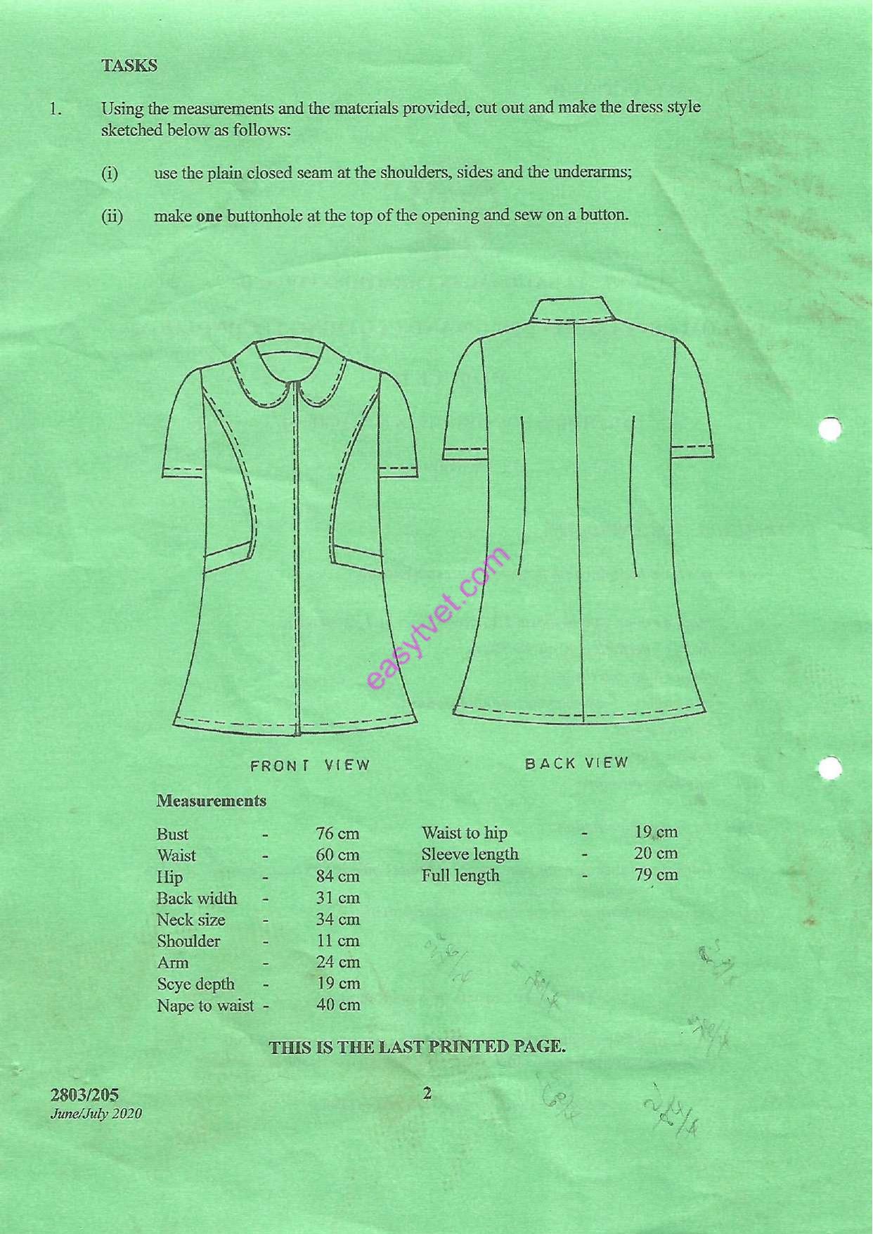 Clothing Construction T Practical (2020) — page 2 of 2