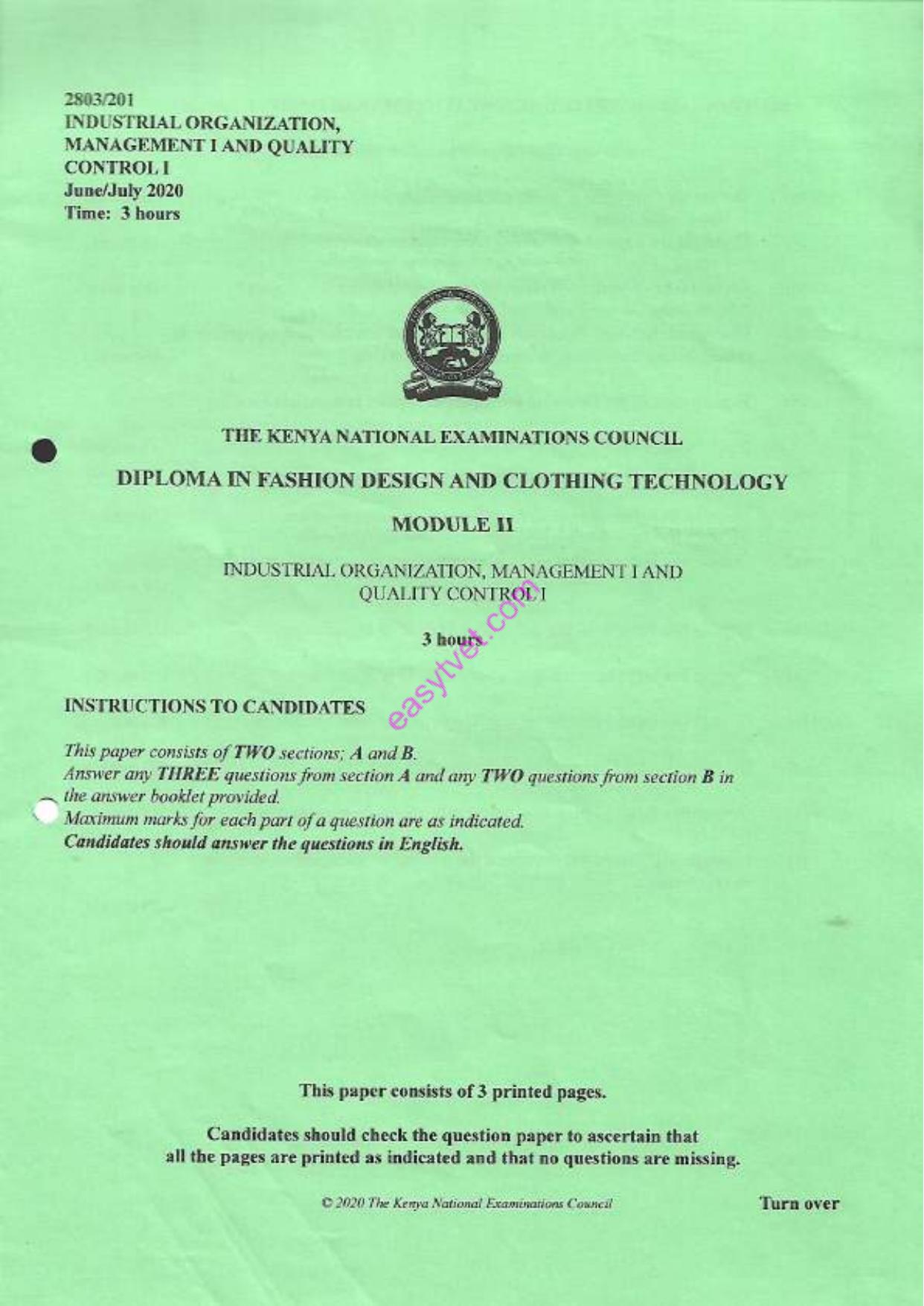 Industrial Organization, Management 1 and (2020) — page 1 of 3