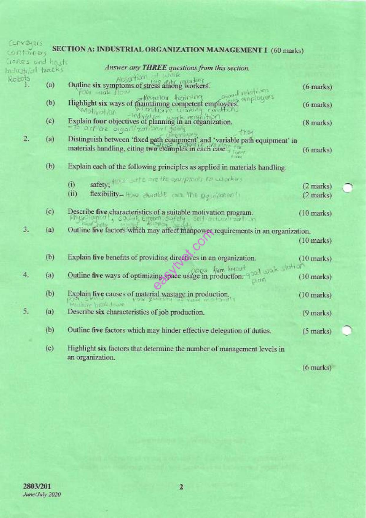 Industrial Organization, Management 1 and (2020) — page 2 of 3