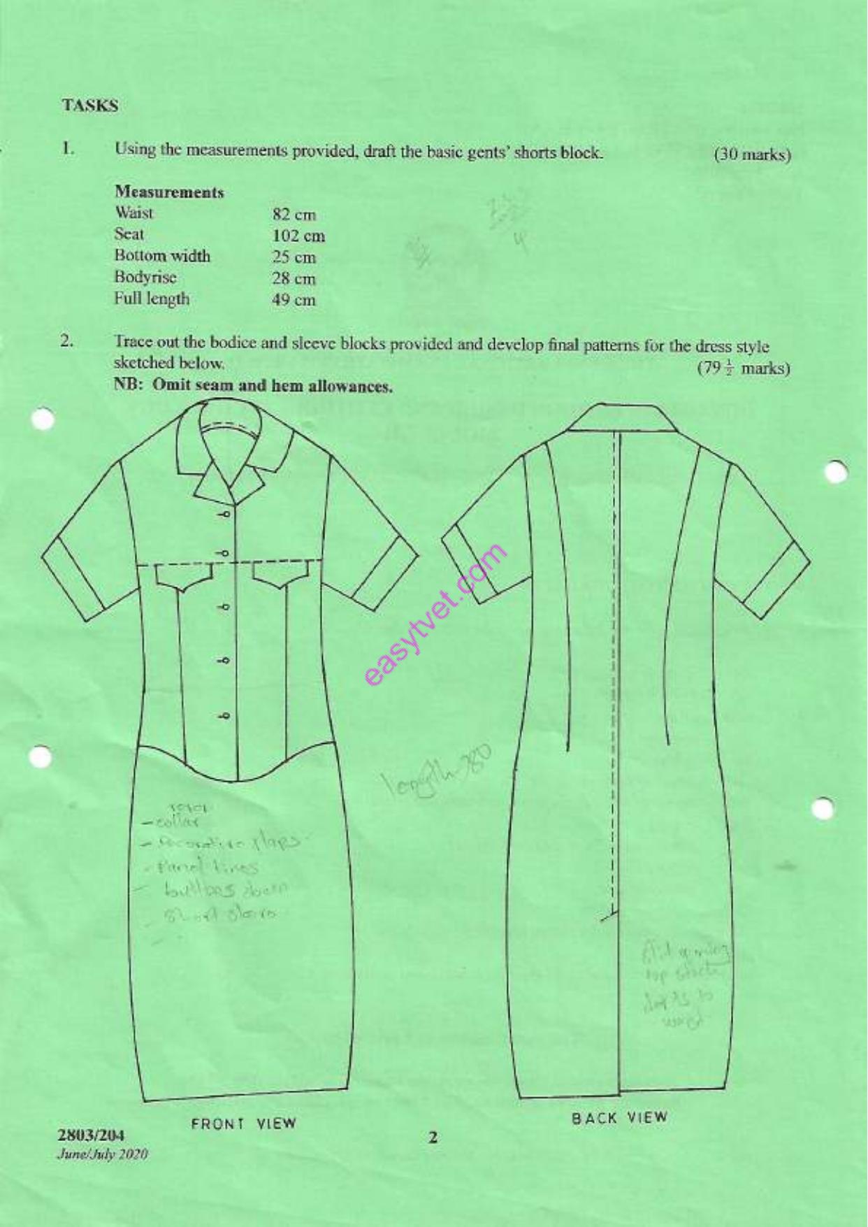 Pattern Construction It and Grading Technioues Practical (2020) — page 2 of 4