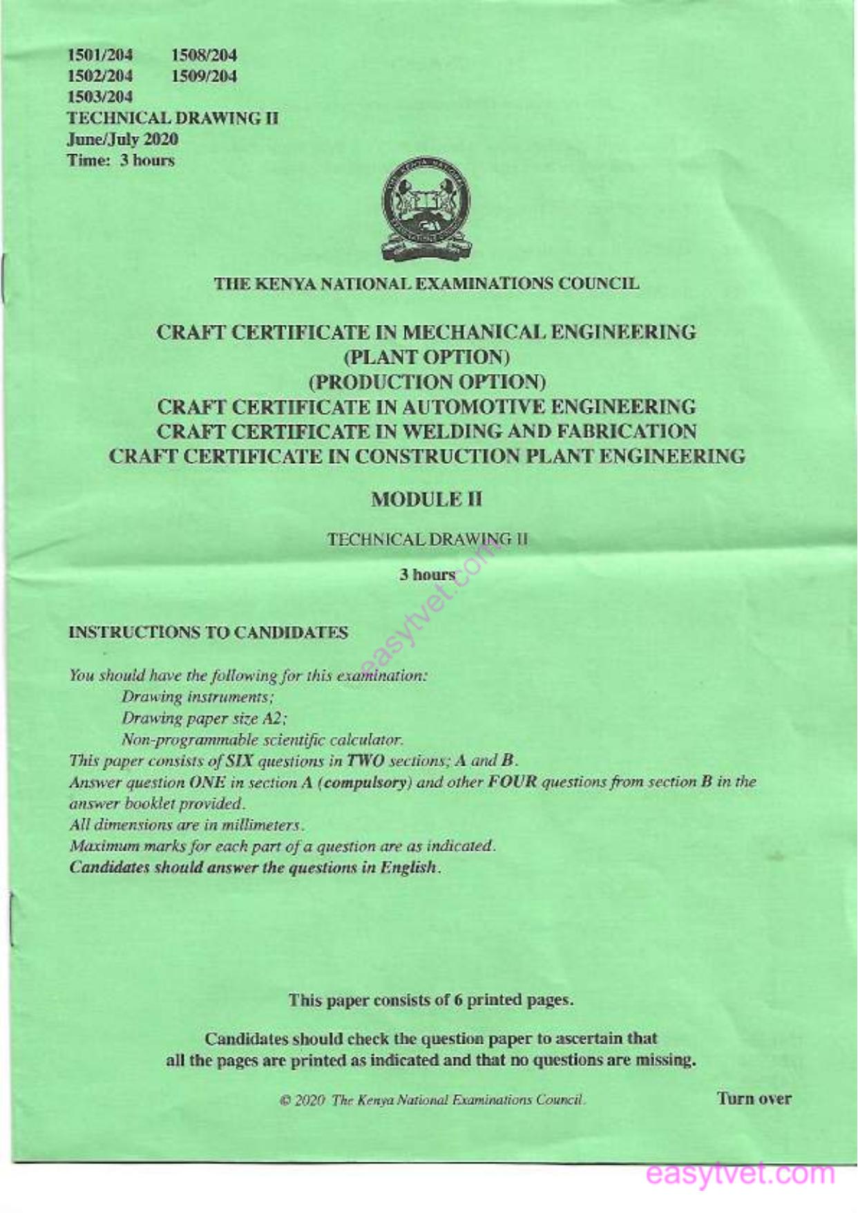 Craft Certificate in Construction Plant Engineering (2020) — page 1 of 6