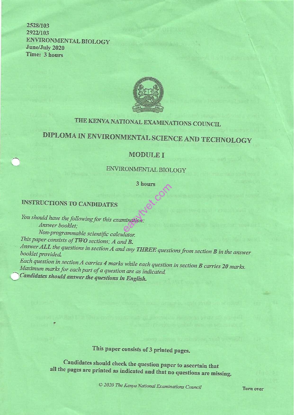 Environmental Biology (2020) — page 1 of 3