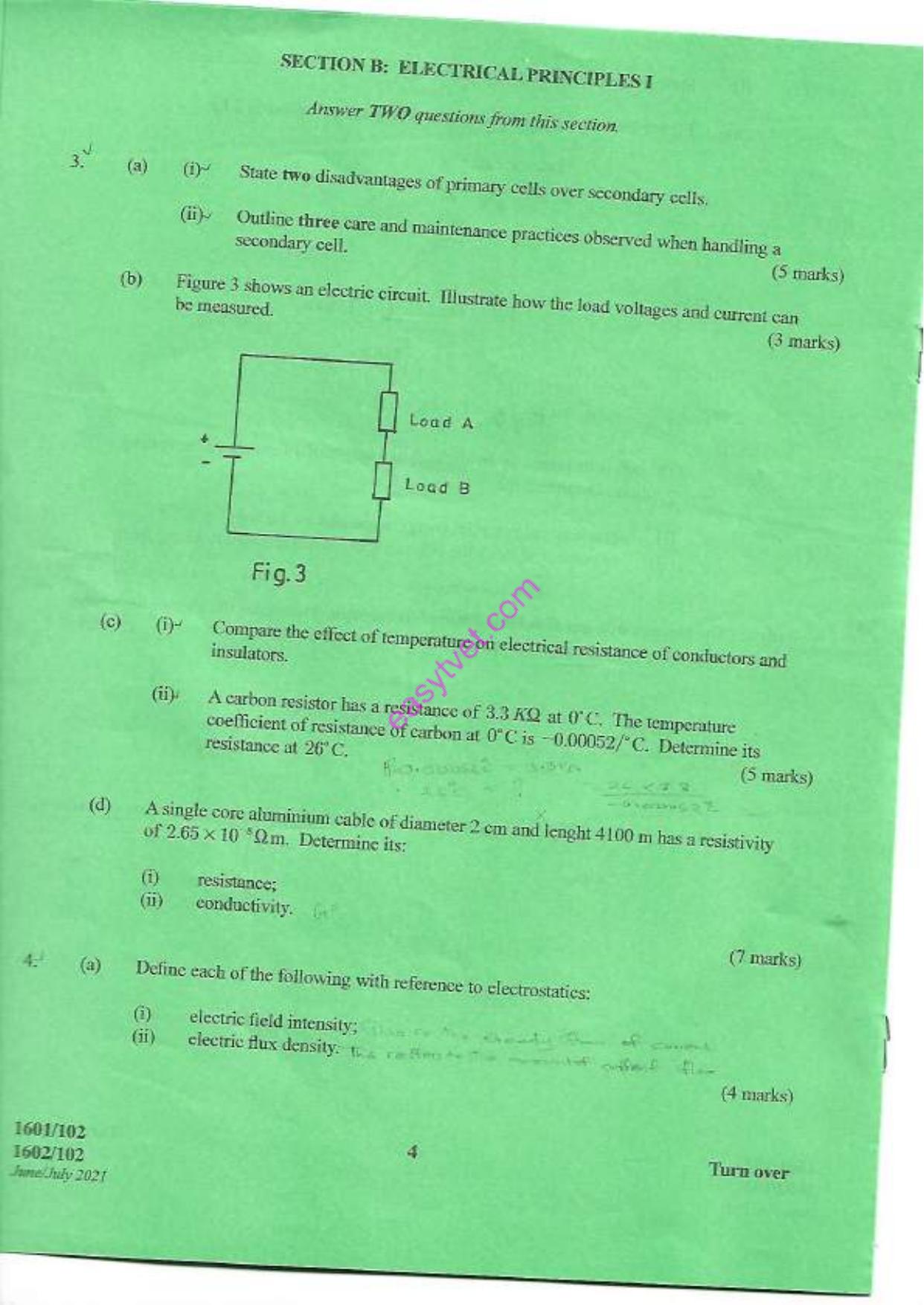 Applied Science, Electrical Principles and Electronics (2021) — page 4 of 6