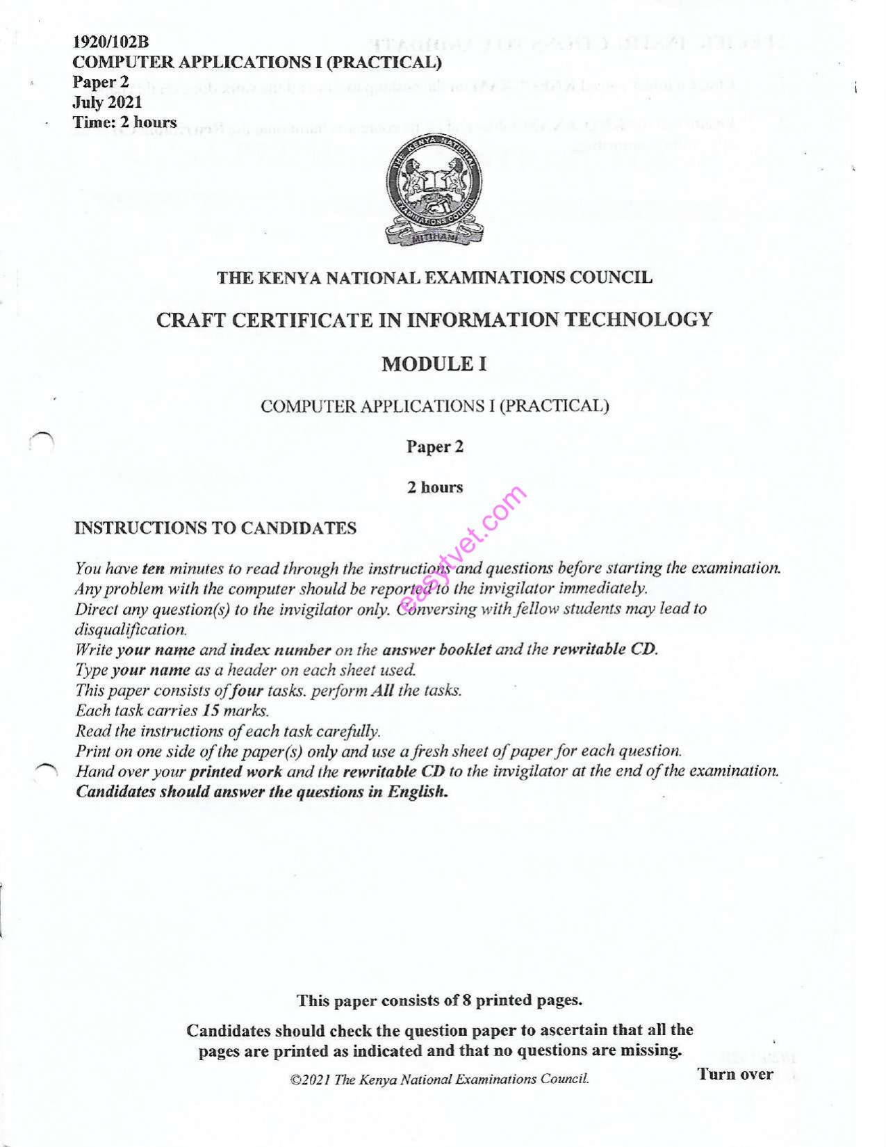 Computer Applications I (practical (2021) — page 1 of 8
