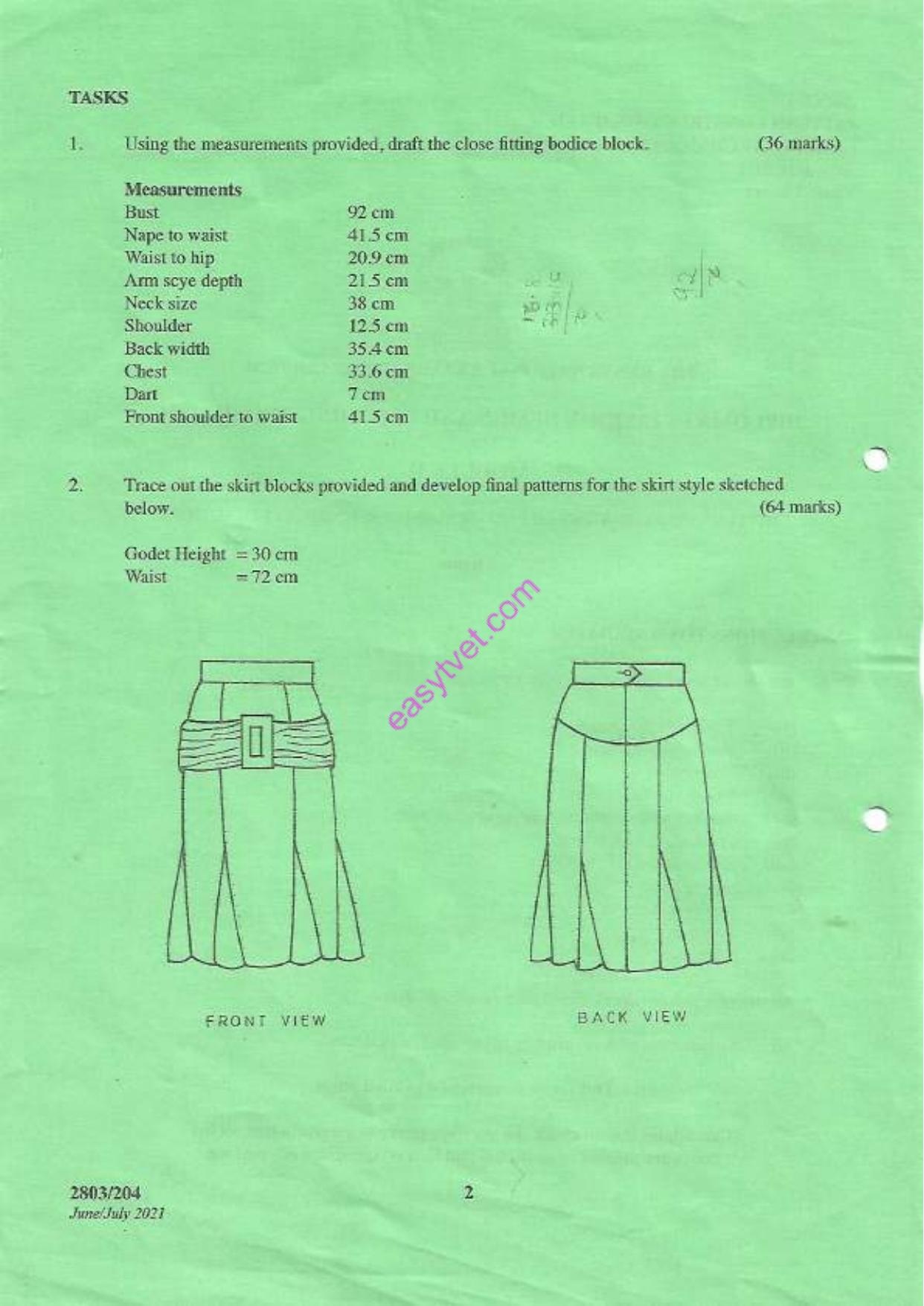 Pattern Construction Ii and Grading Techniques I Practical (2021) — page 2 of 4