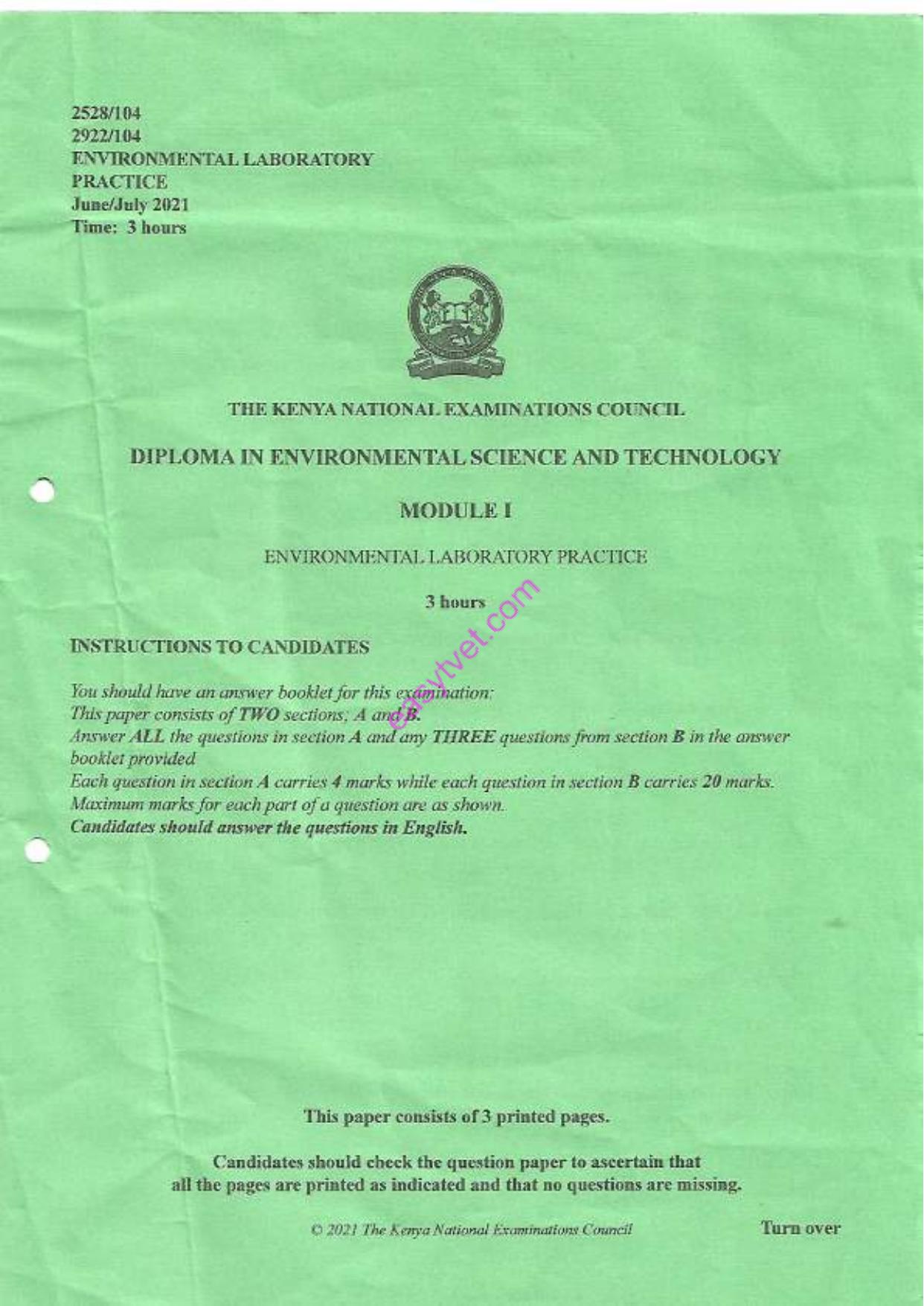 Environmental Laboratory Practice (2021) — page 1 of 3