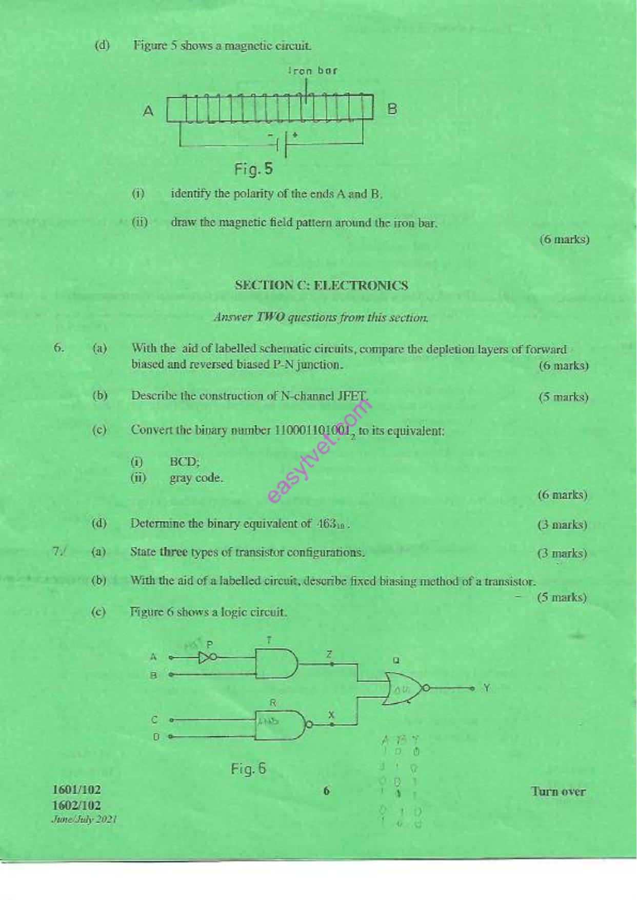 Applied Science, Electrical Principles and Electronics (2021) — page 5 of 6