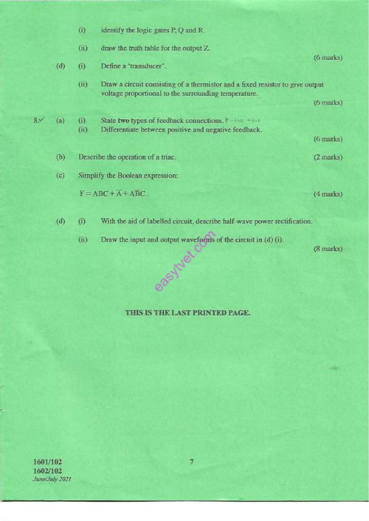 Applied Science, Electrical Principles and Electronics (2021) — page 6 of 6