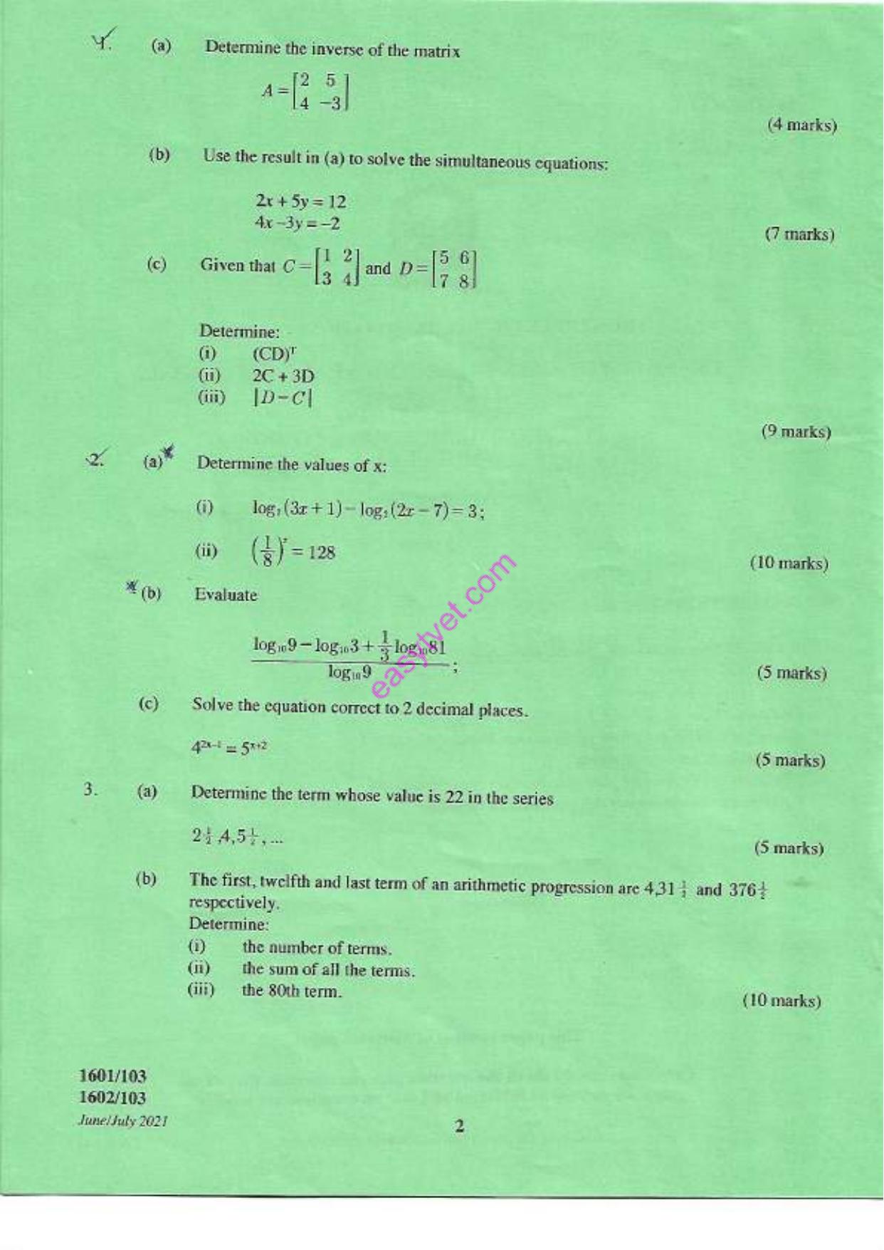 Mathematics 1 (2021) — page 2 of 5