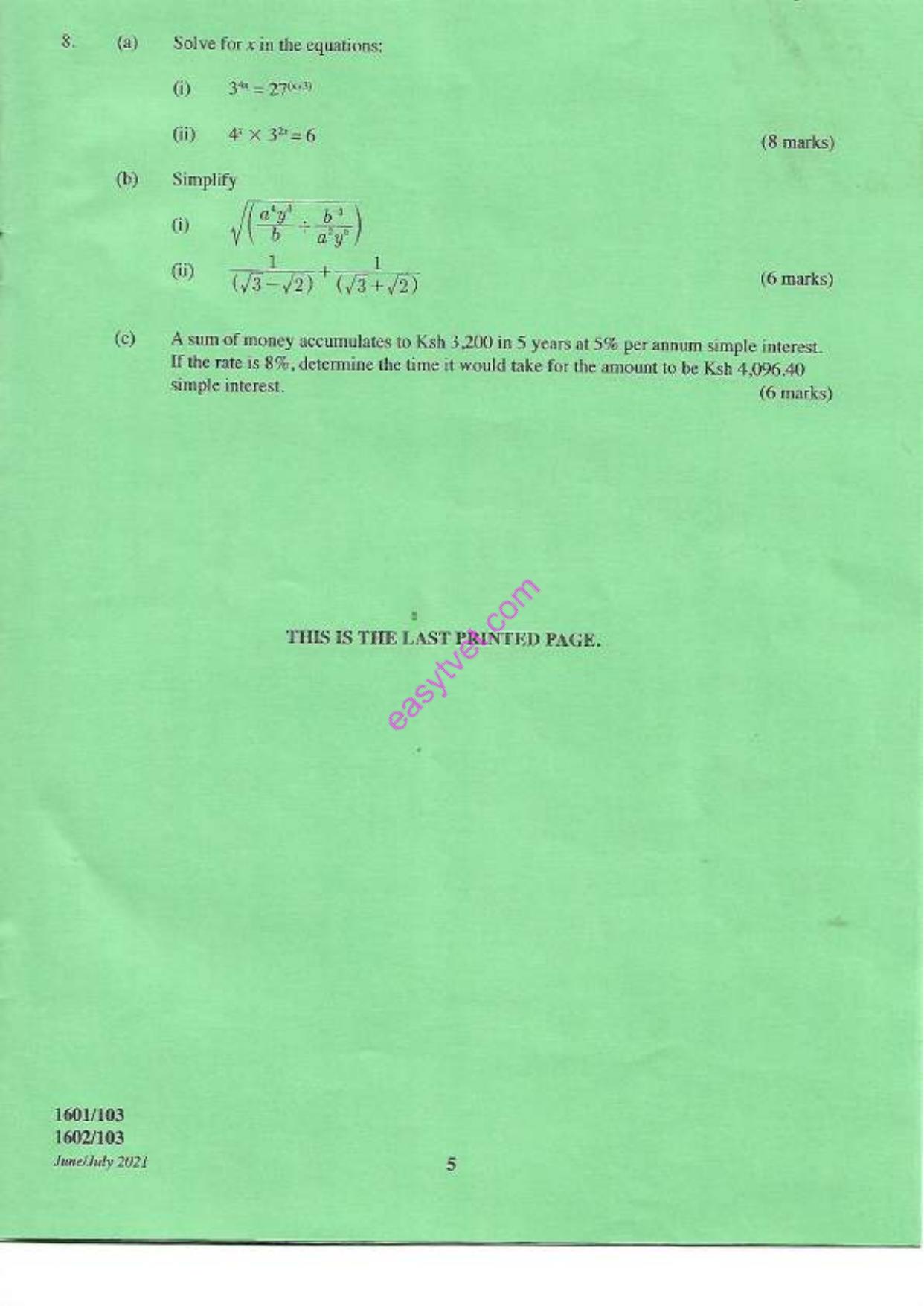 Mathematics 1 (2021) — page 5 of 5