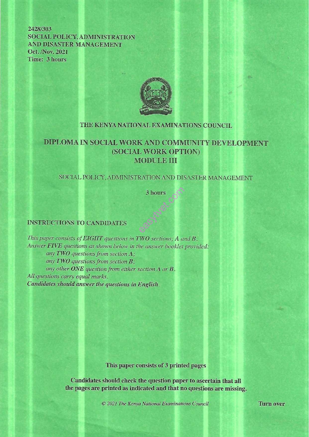 Social Policy, Administration and Disaster Management (2021) — page 1 of 3