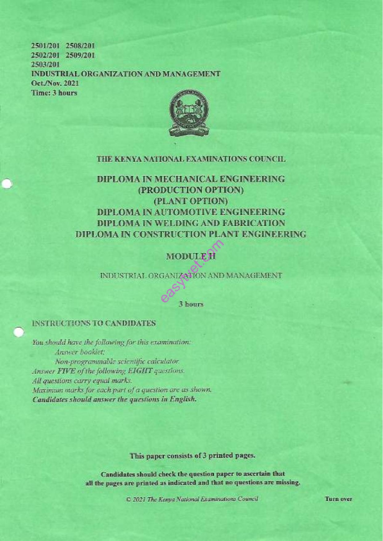 Diploma in Construction Plant Engineering (2021) — page 1 of 4