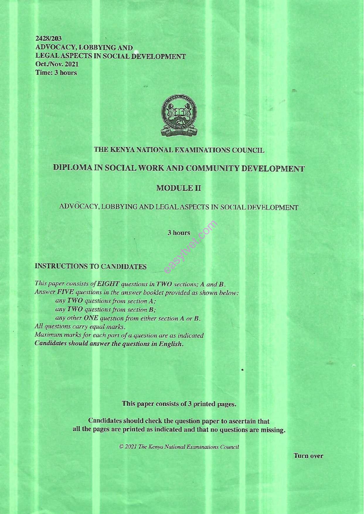 Advocacy, Lobbying and Legal Aspects in Social Development (2021) — page 1 of 3