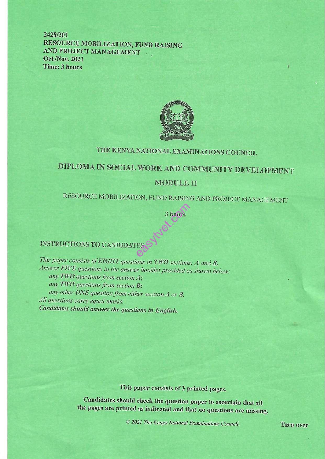 Resource Mobilization, Fund Raising and Project Management (2021) — page 1 of 3