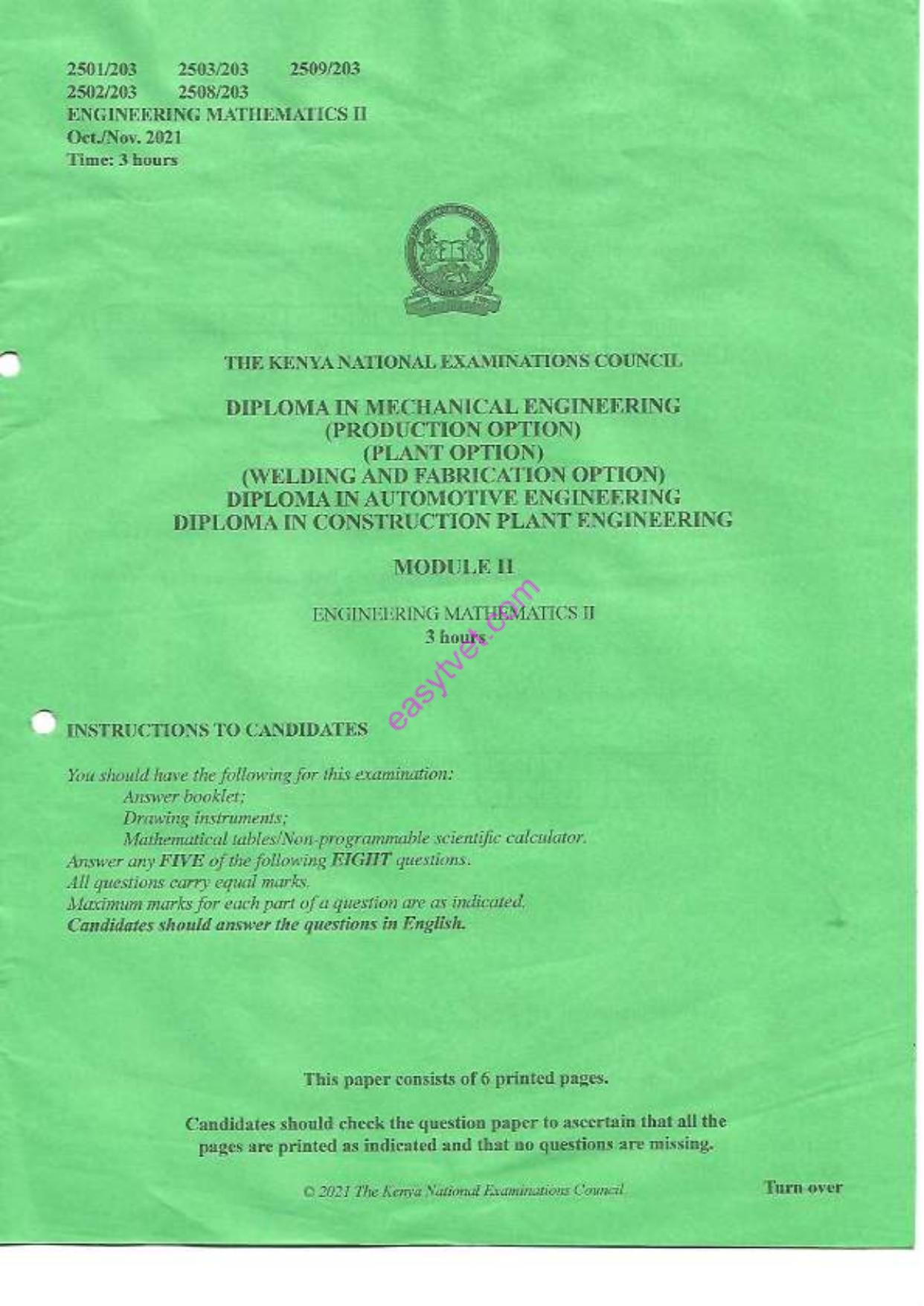 Diploma in Construction Plant Engineering (2021) — page 1 of 5