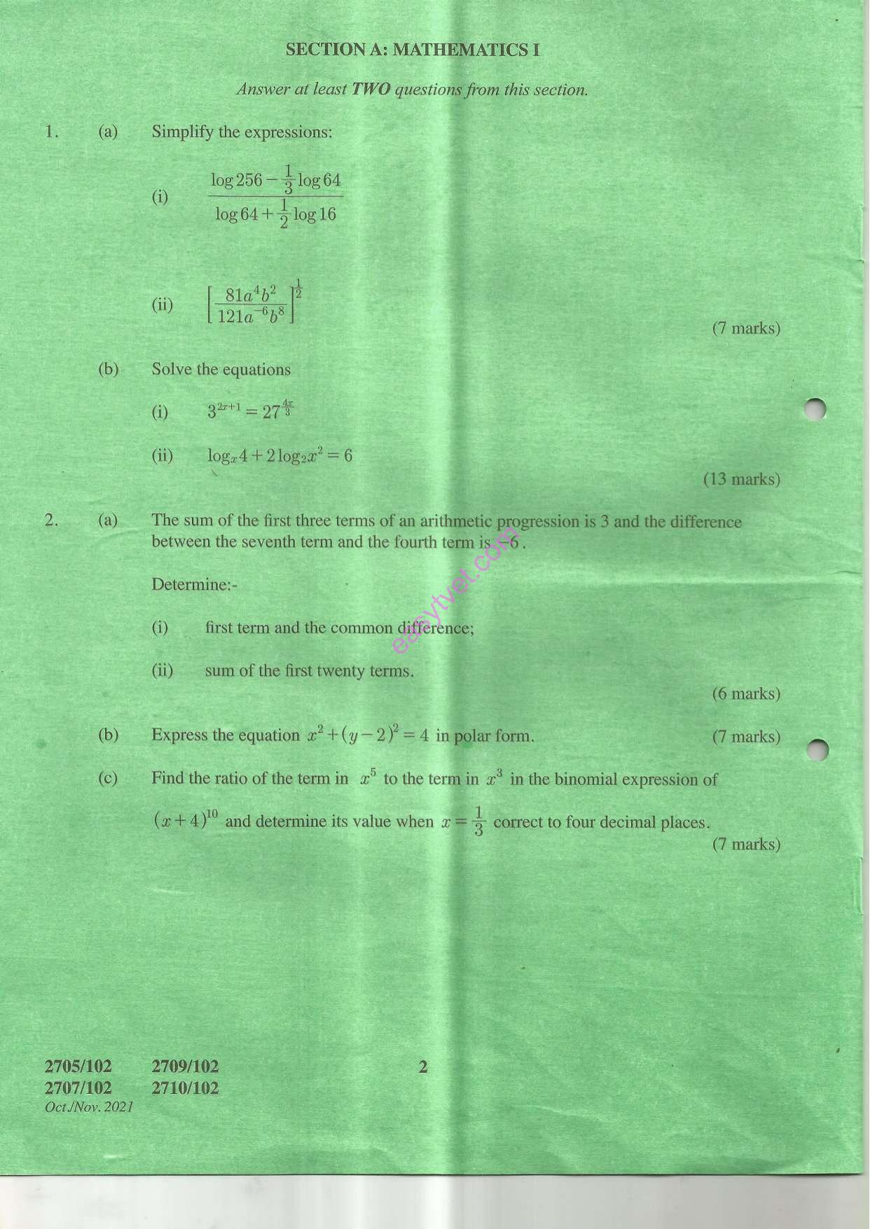 Mathematics 1 and Physical Science (2021) — page 2 of 5