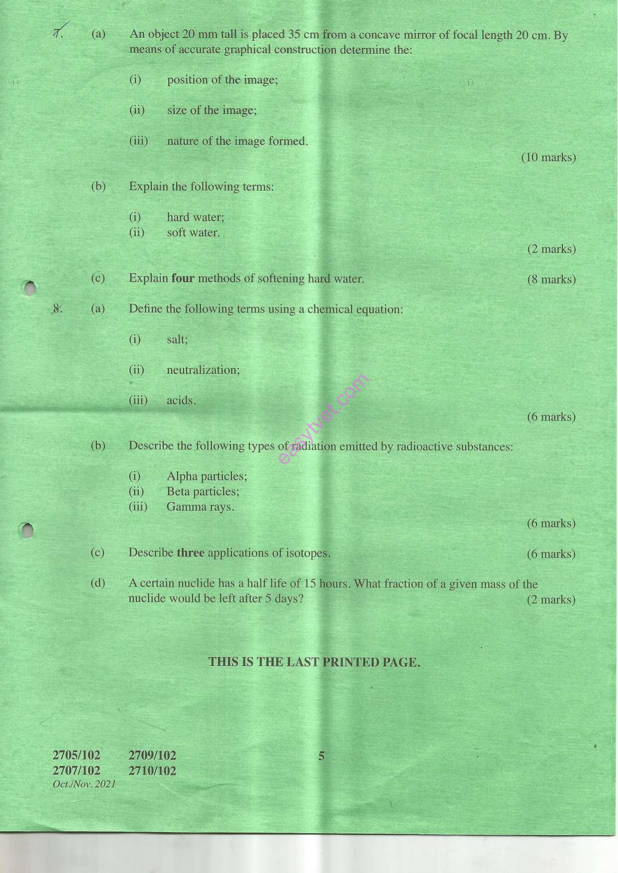 Mathematics 1 and Physical Science (2021) — page 5 of 5