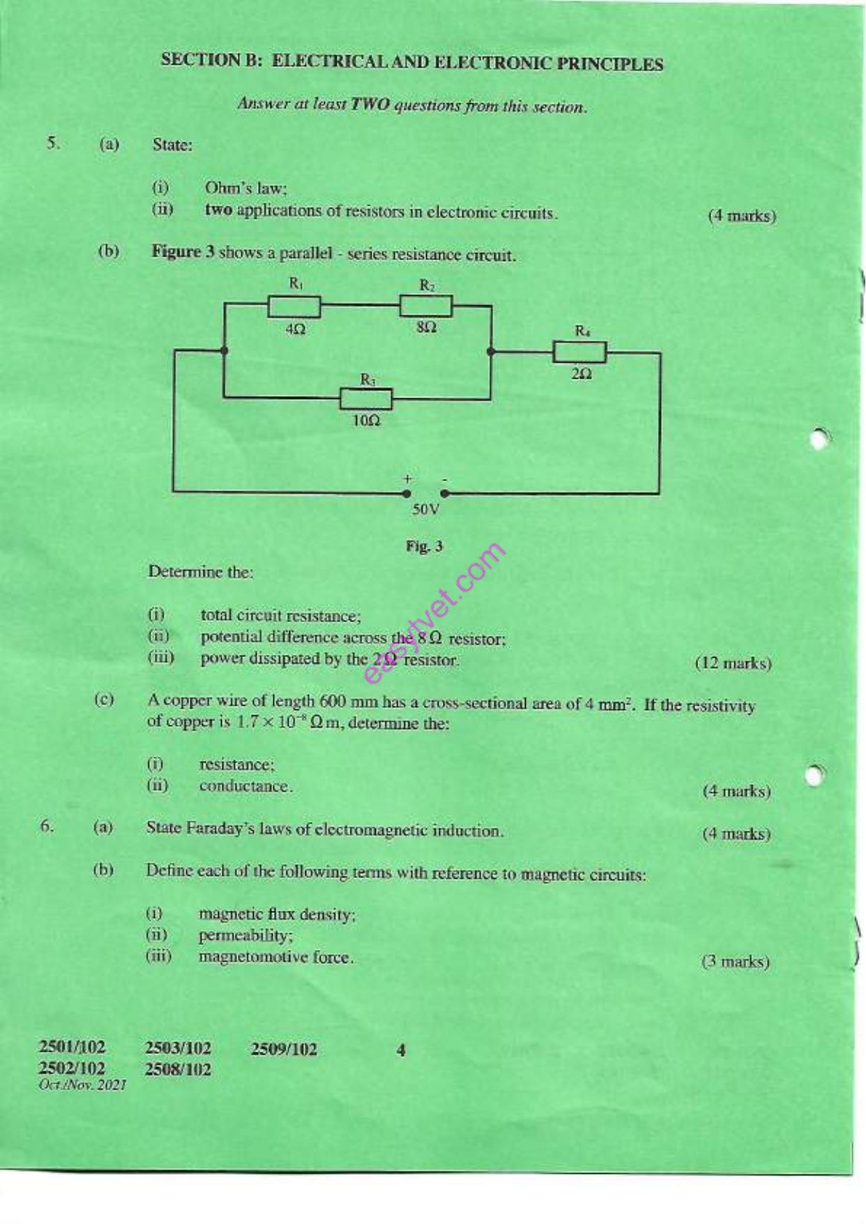Mechamnical Sctence, Electrical and Electronic Princifles (2021) — page 4 of 6