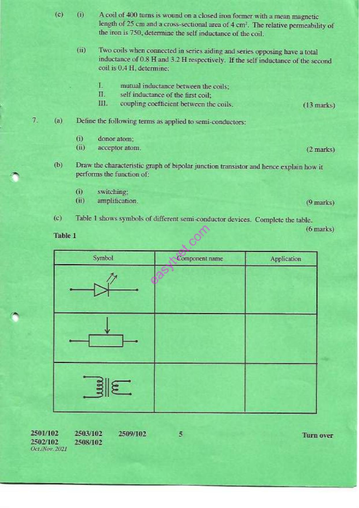 Mechamnical Sctence, Electrical and Electronic Princifles (2021) — page 5 of 6