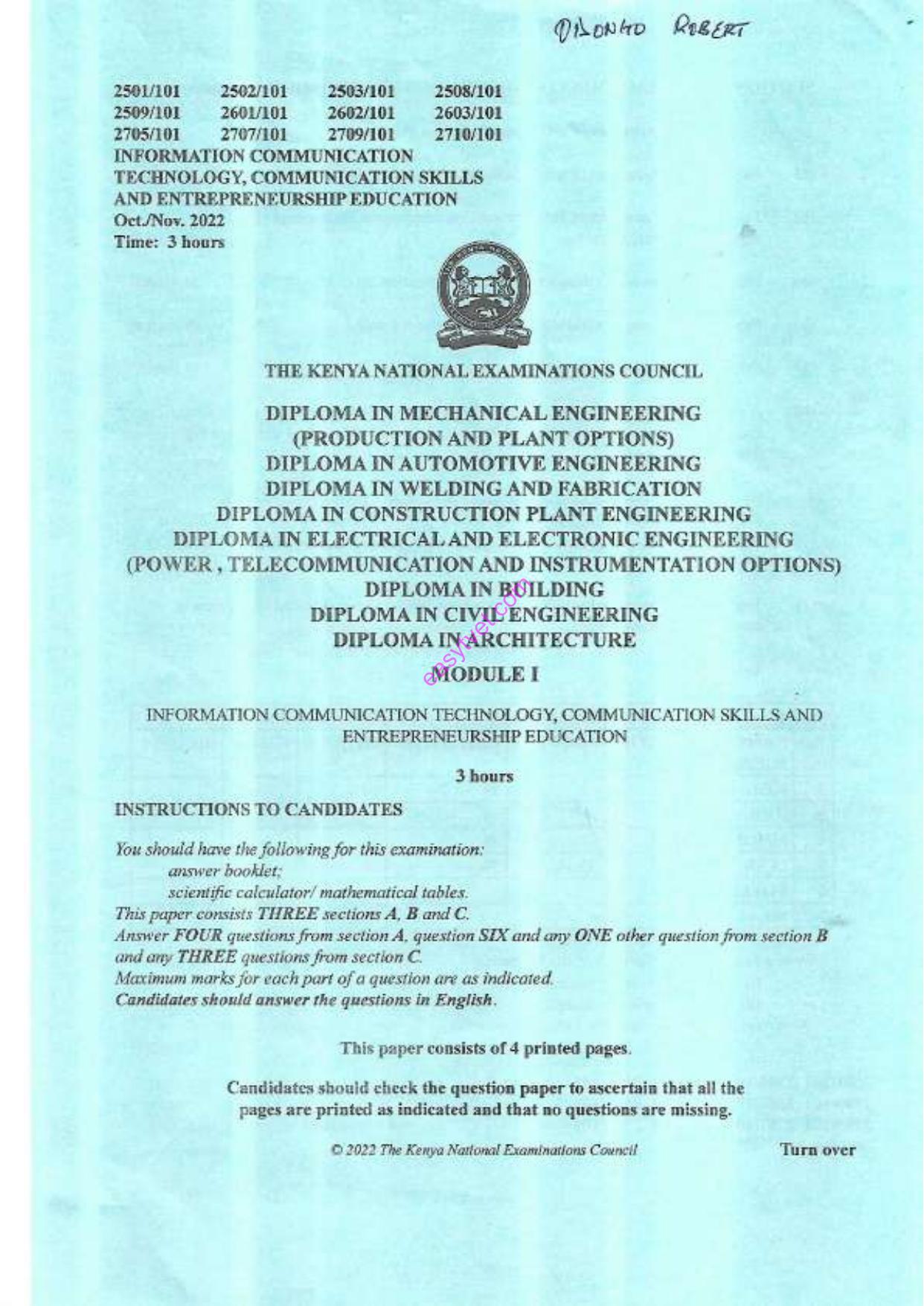 Nformation Communication Technology, Communication Skills and (2022) — page 1 of 4