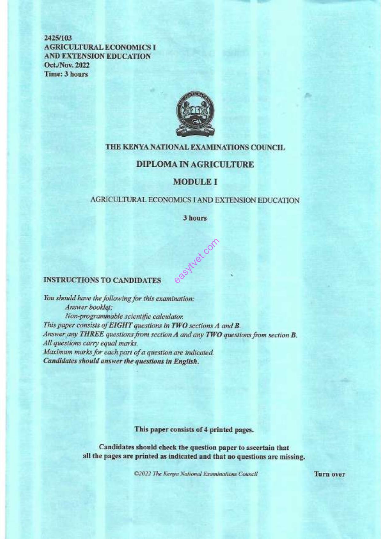 Agricultural Economics I and Extension Education (2022) — page 1 of 3